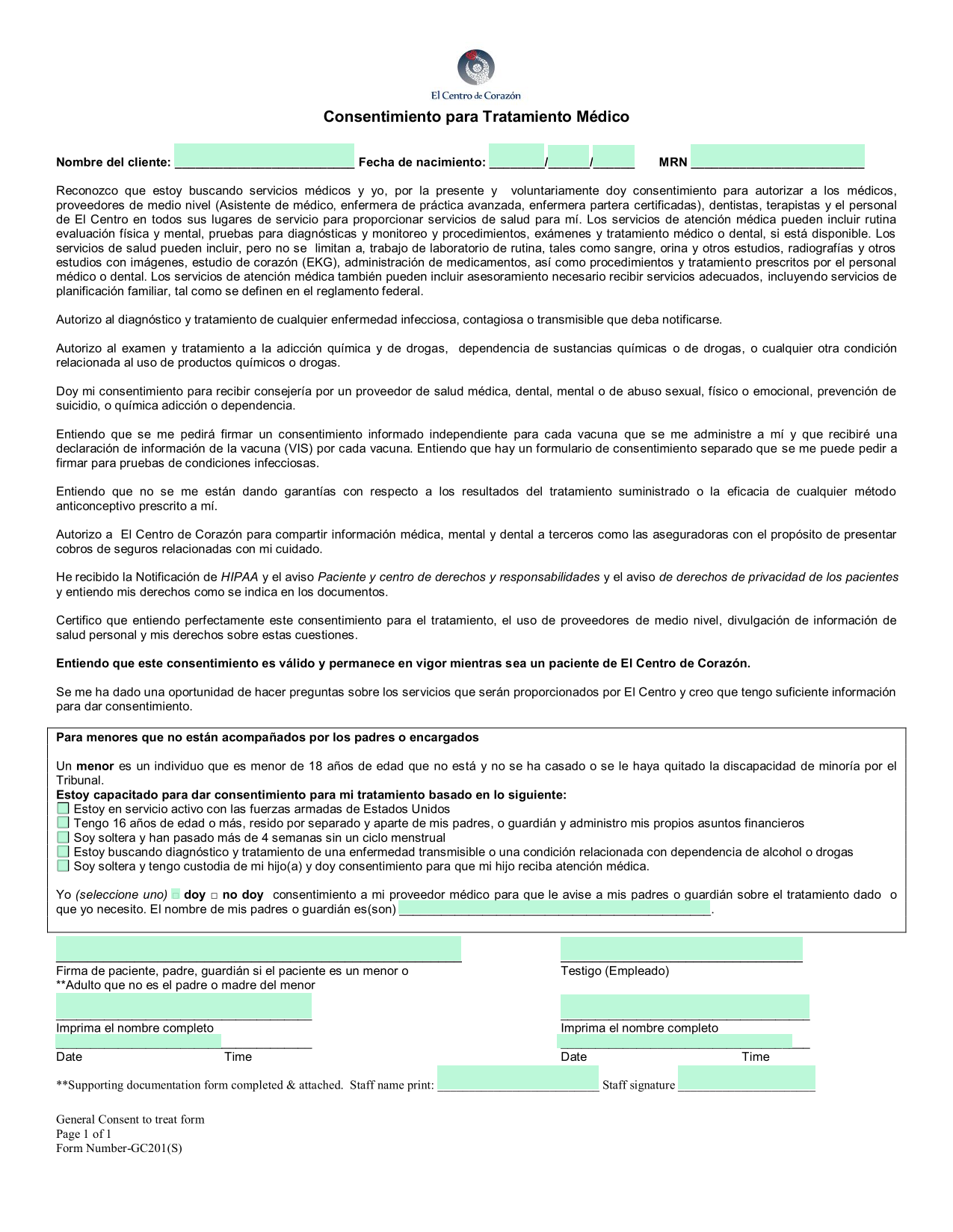 General Consent To Treat Form screenshot