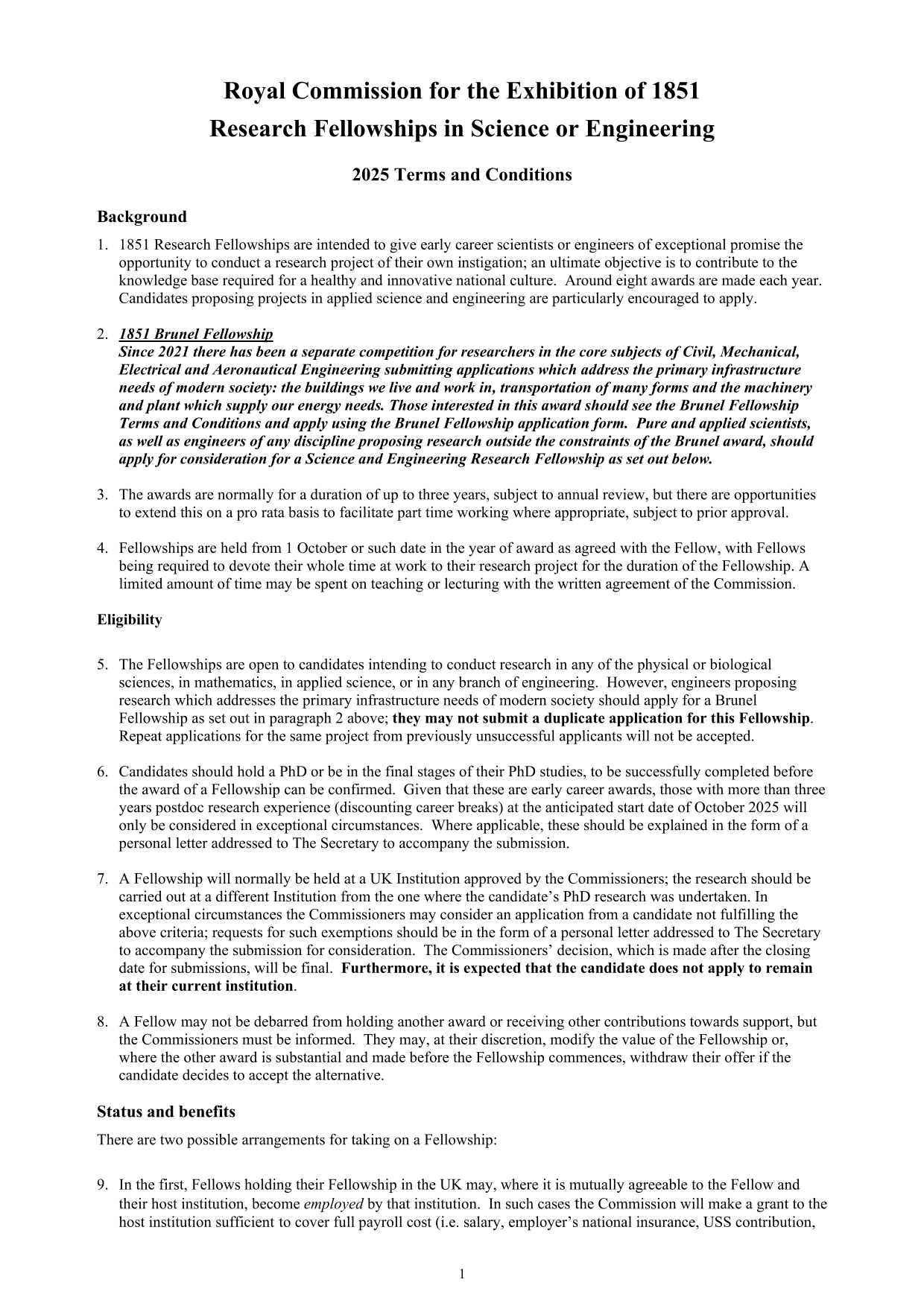 Royal Commission For The Exhibition Of 1851 Research Fellowships In Science Or Engineering screenshot