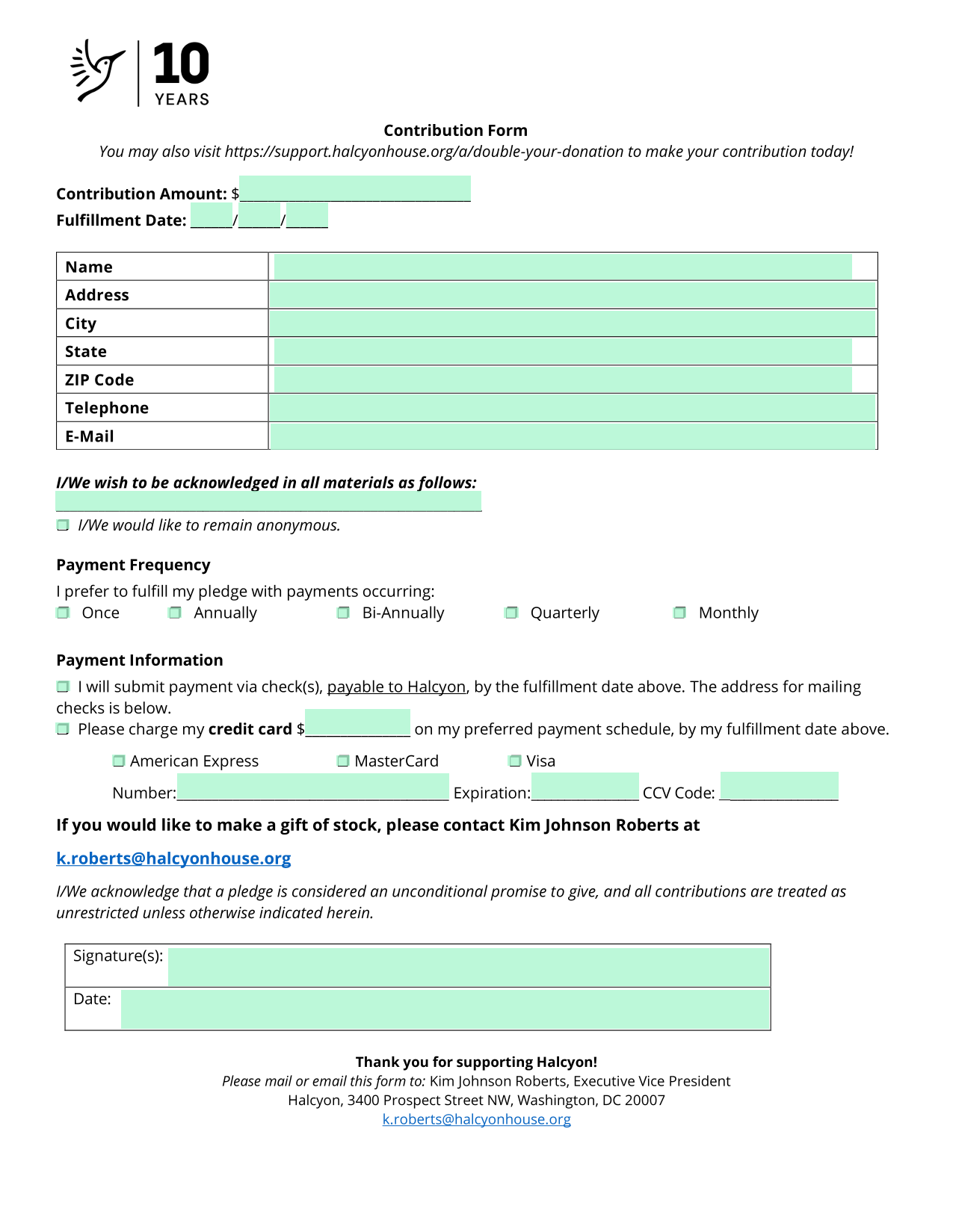 Contribution Form screenshot
