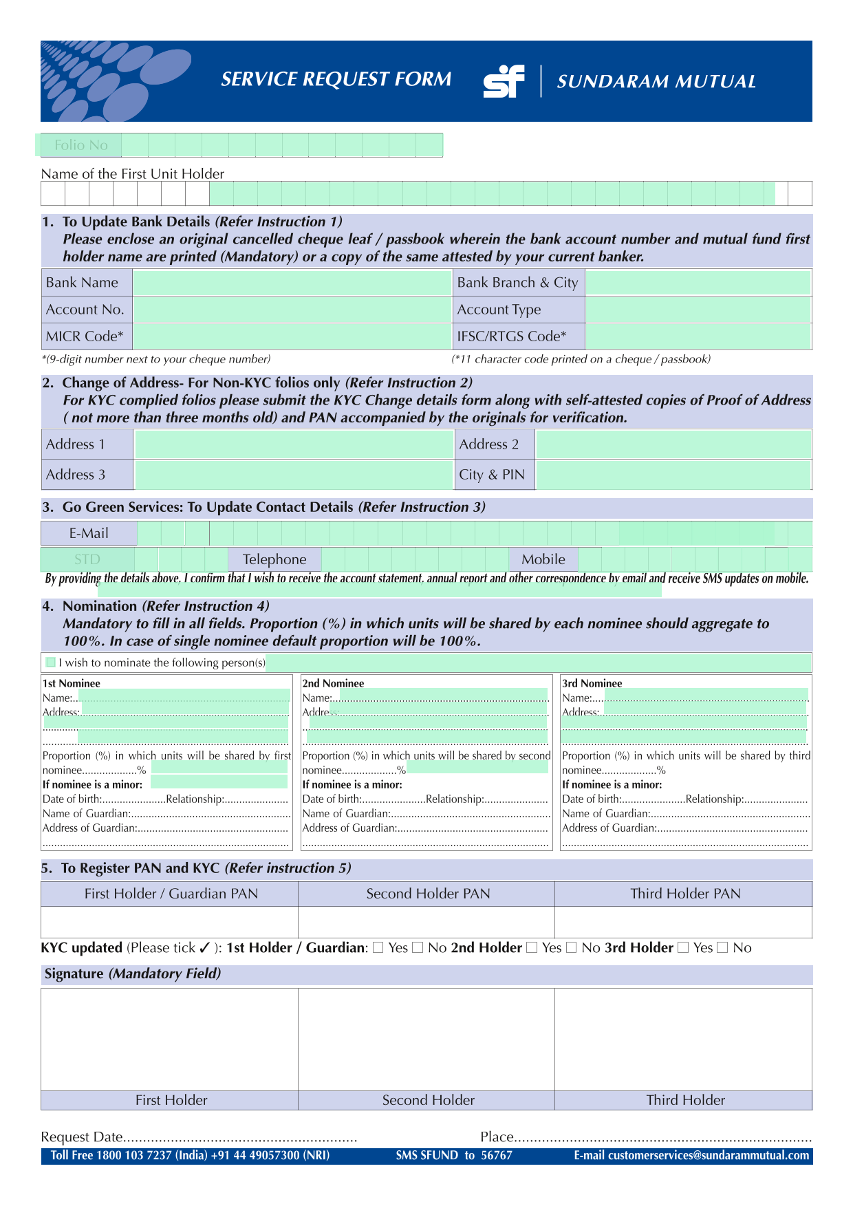SERVICE REQUEST FORM screenshot