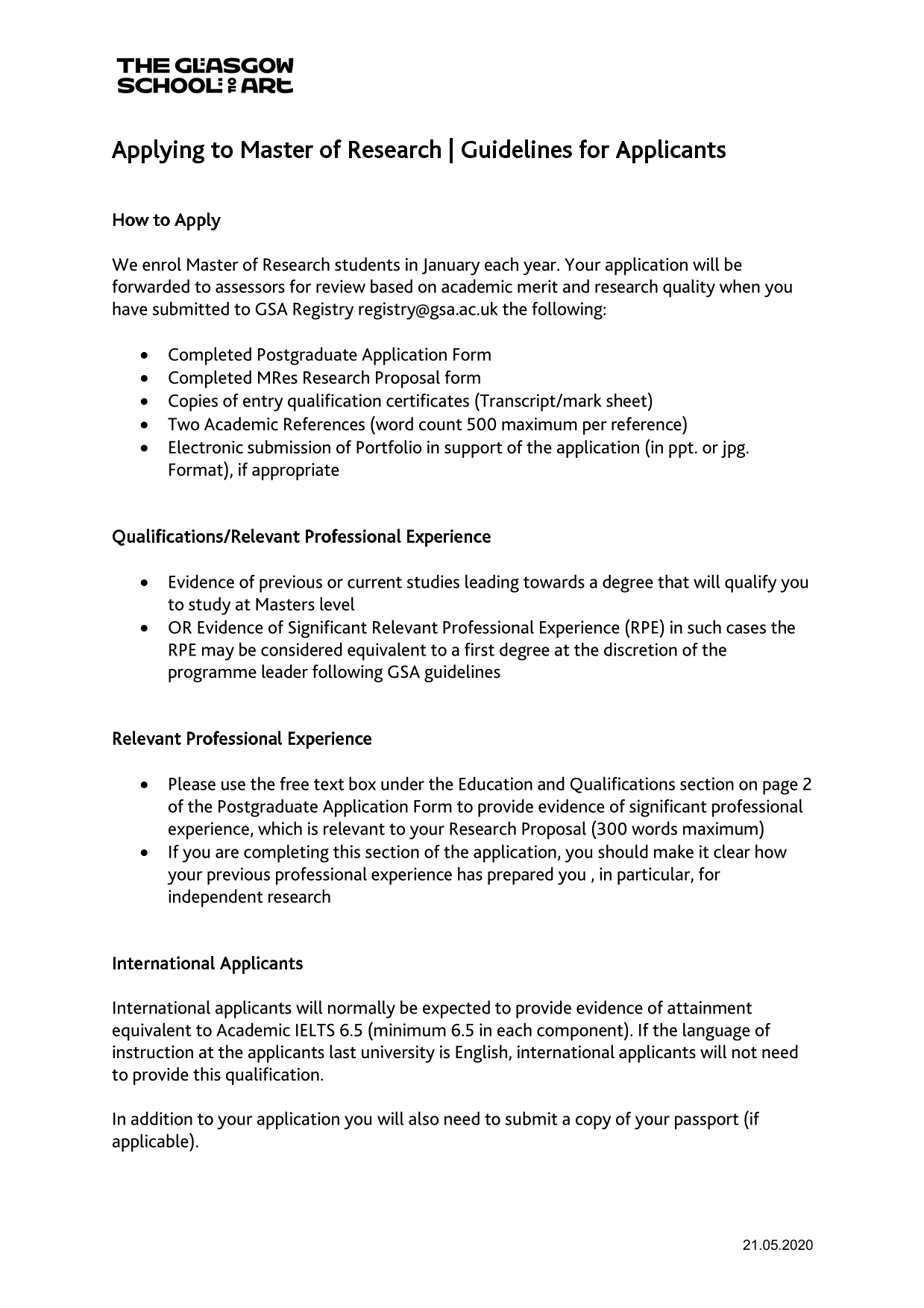 Applying To Master Of Research  Guidelines For Applicants screenshot