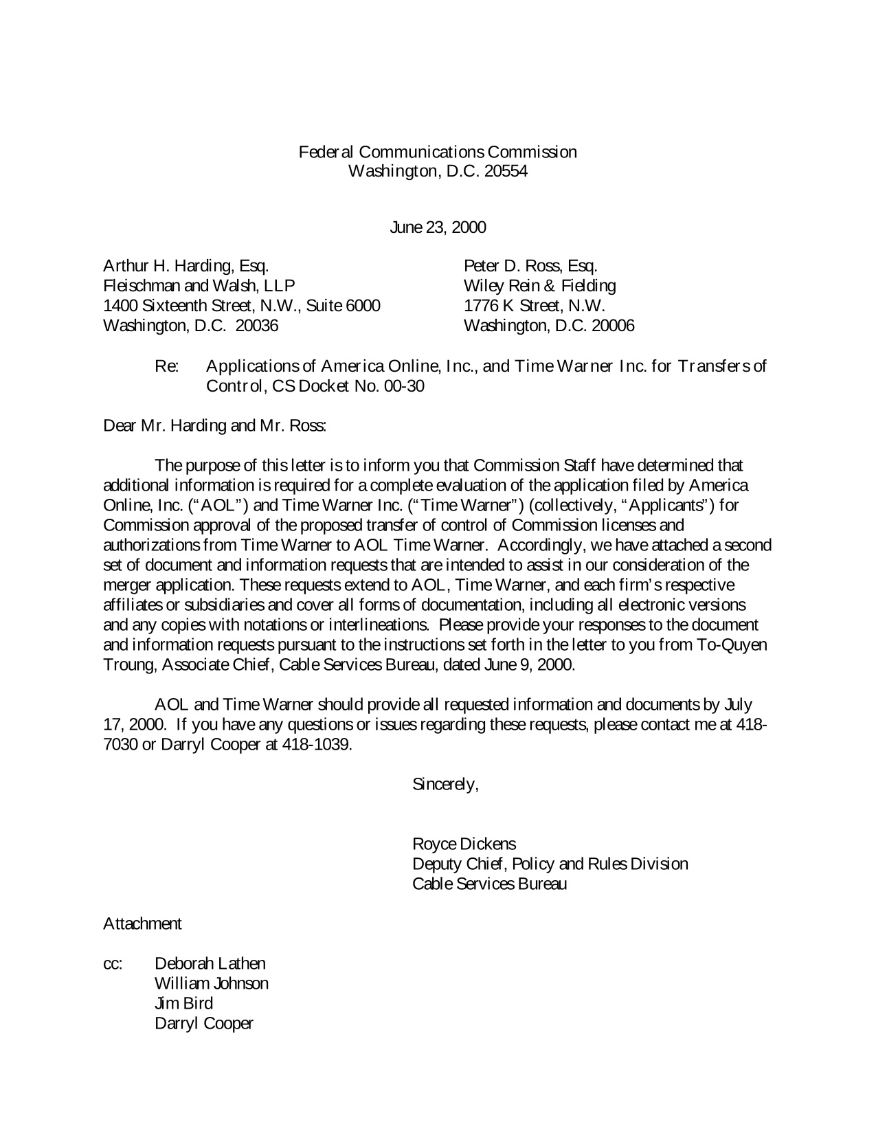 Applications Of America Online, Inc., And Time Warner Inc. For Transfers Of Control screenshot