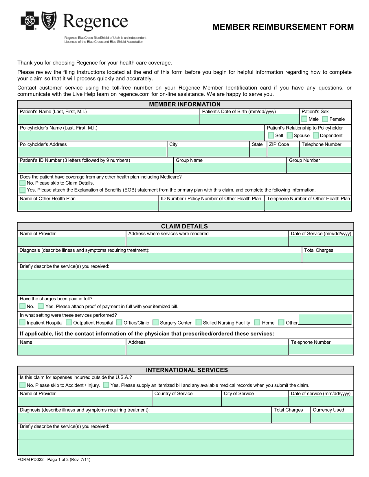 Member Reimbursement Form screenshot