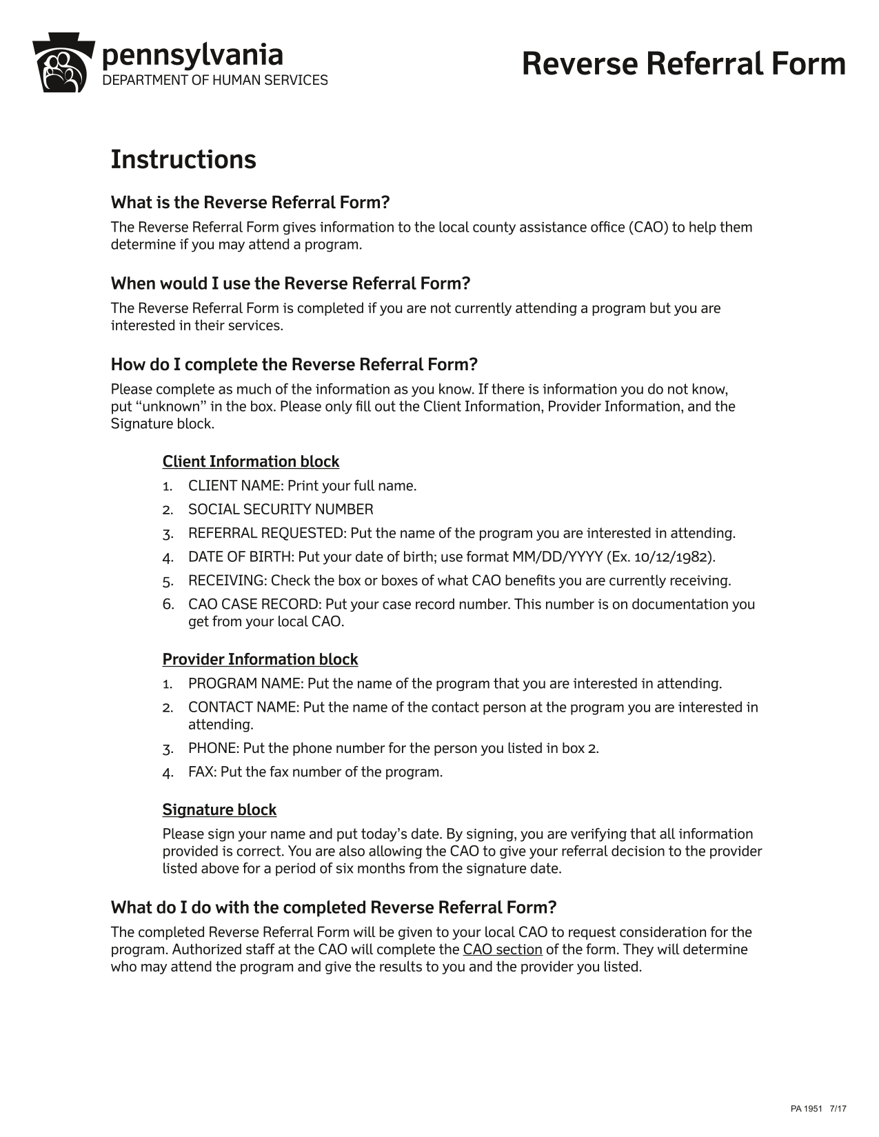 Reverse Referral Form screenshot