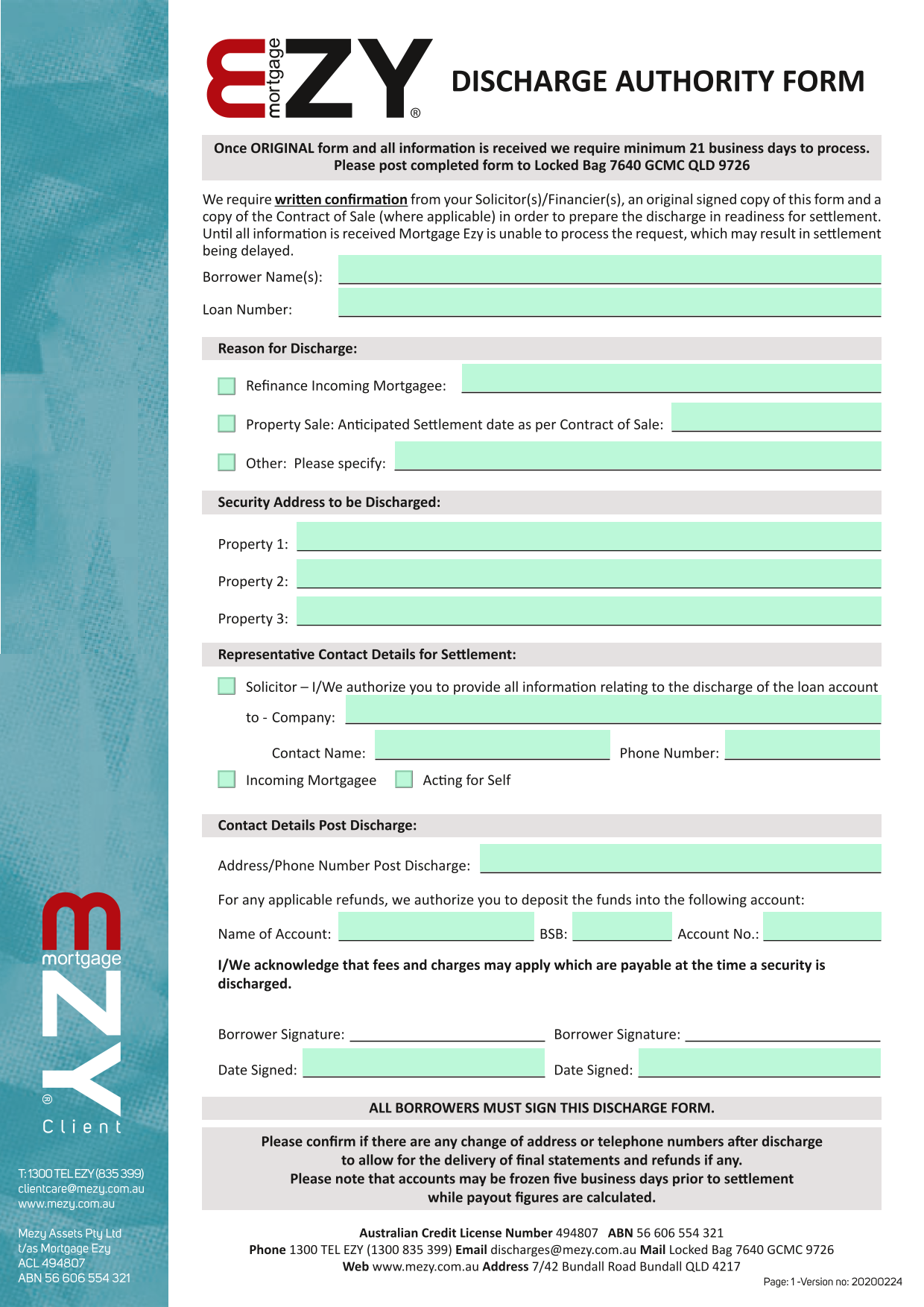 Discharge Authority Form screenshot