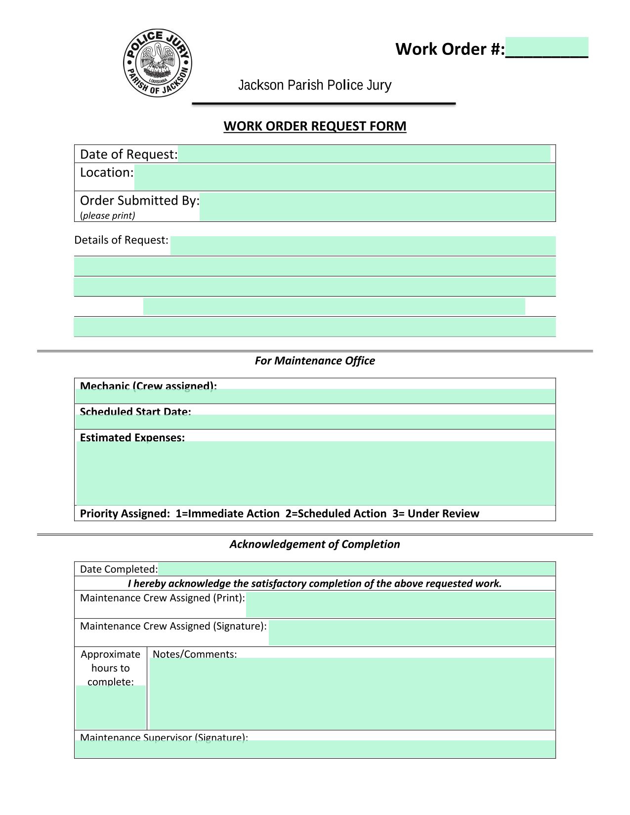 Work Order Request Form screenshot