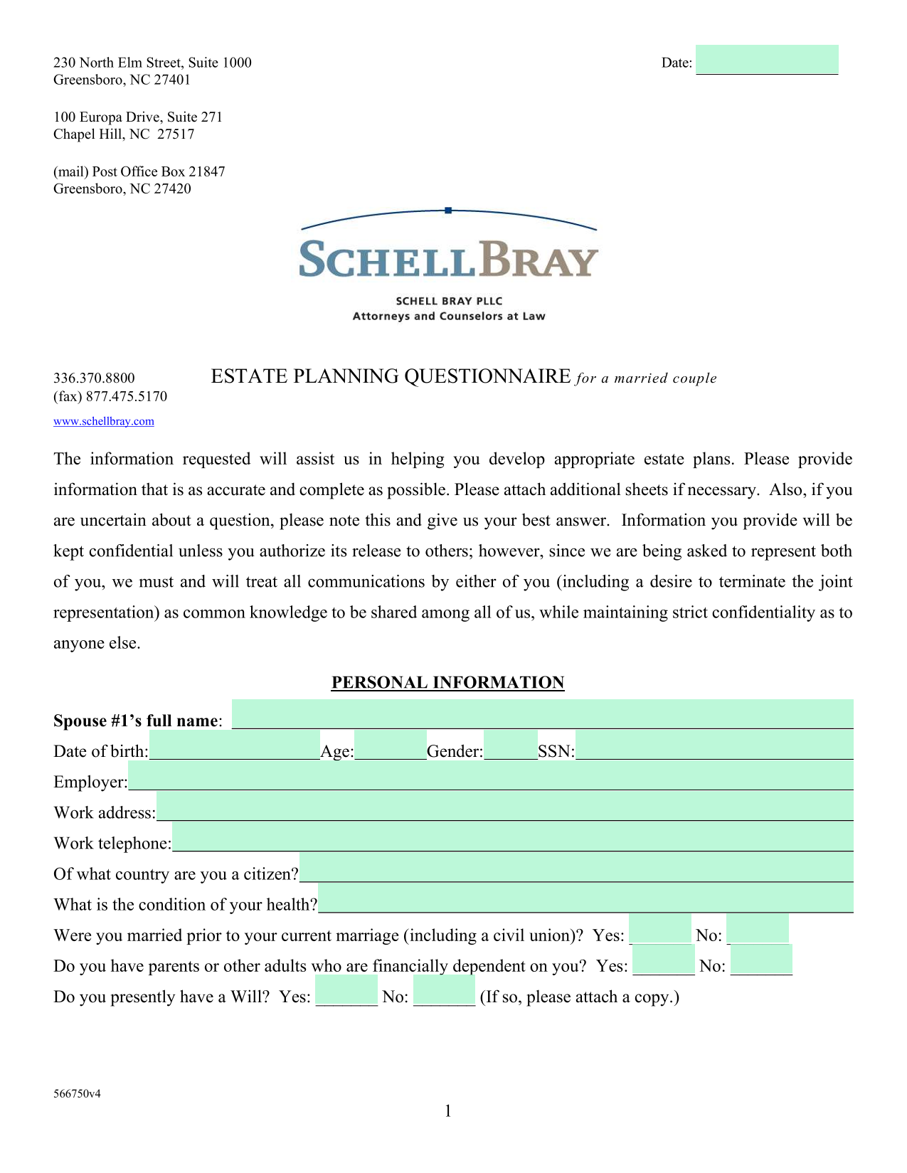 Estate Planning Questionnaire screenshot