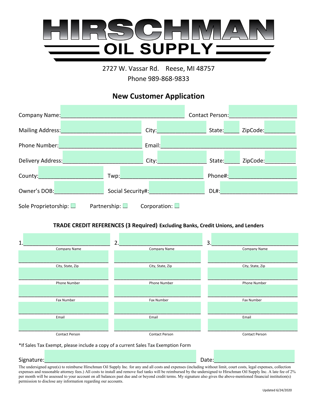 New Customer Application screenshot