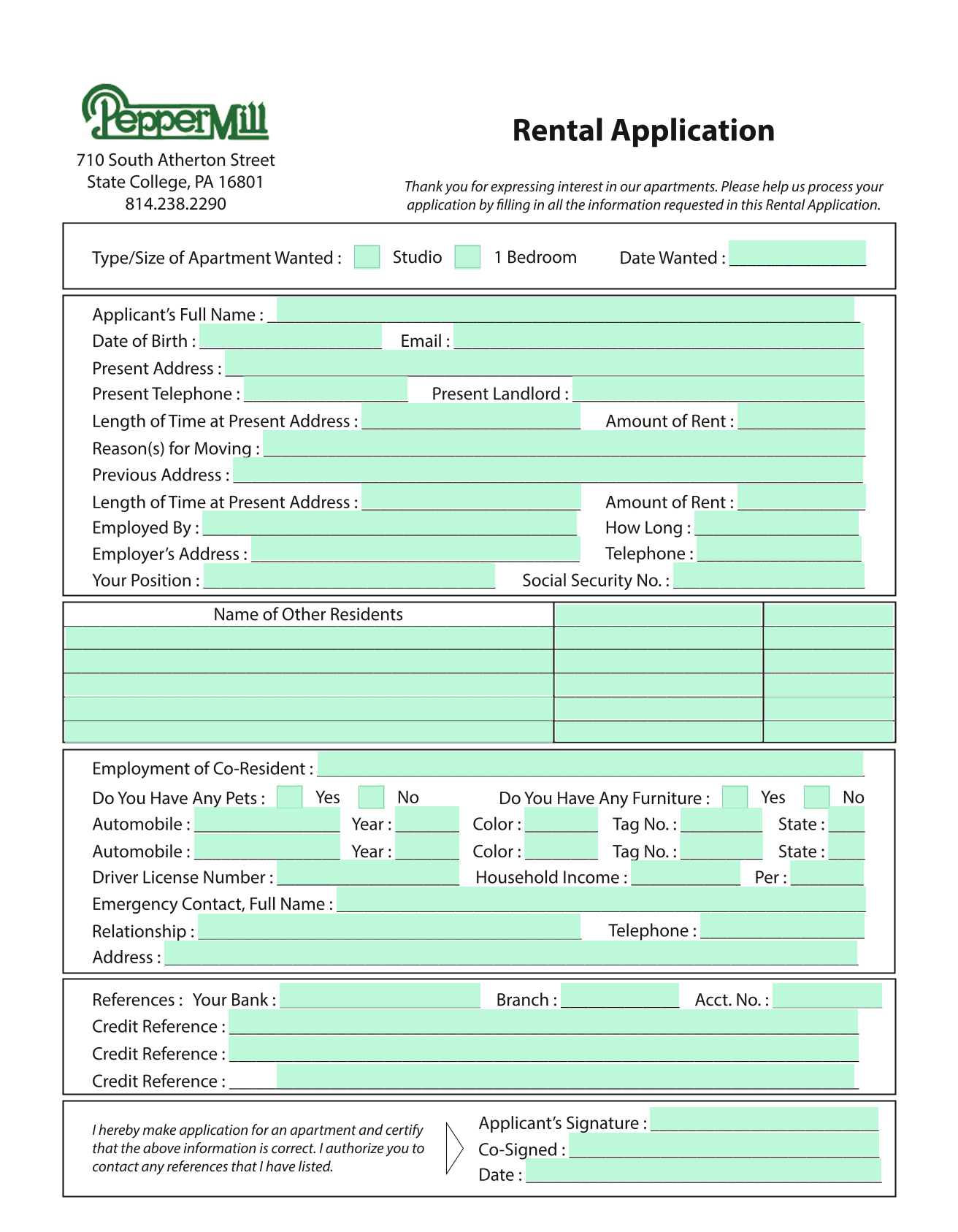 Rental Application screenshot