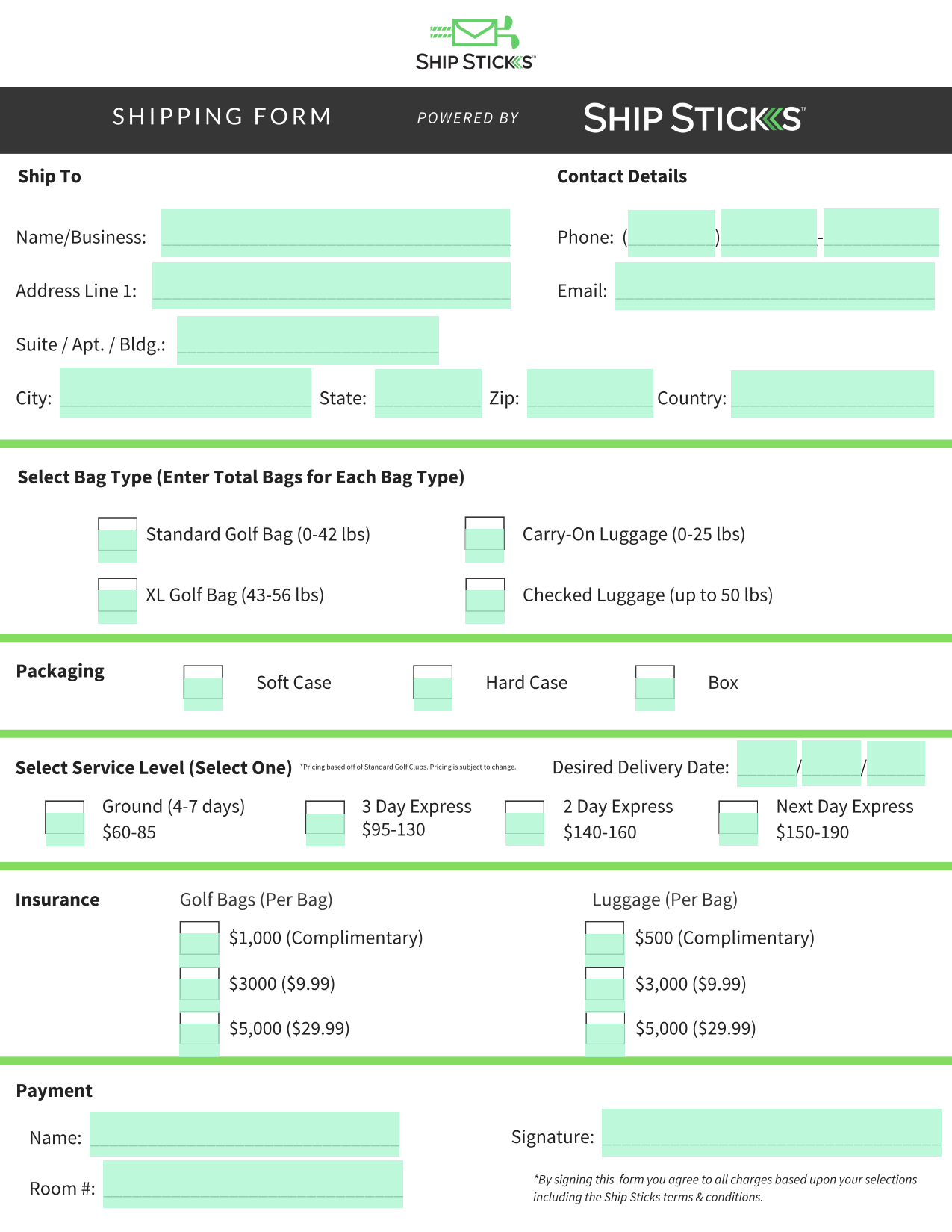 SHIPPING FORM screenshot