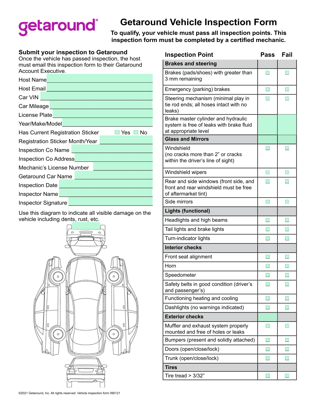 Getaround Vehicle Inspection Form screenshot
