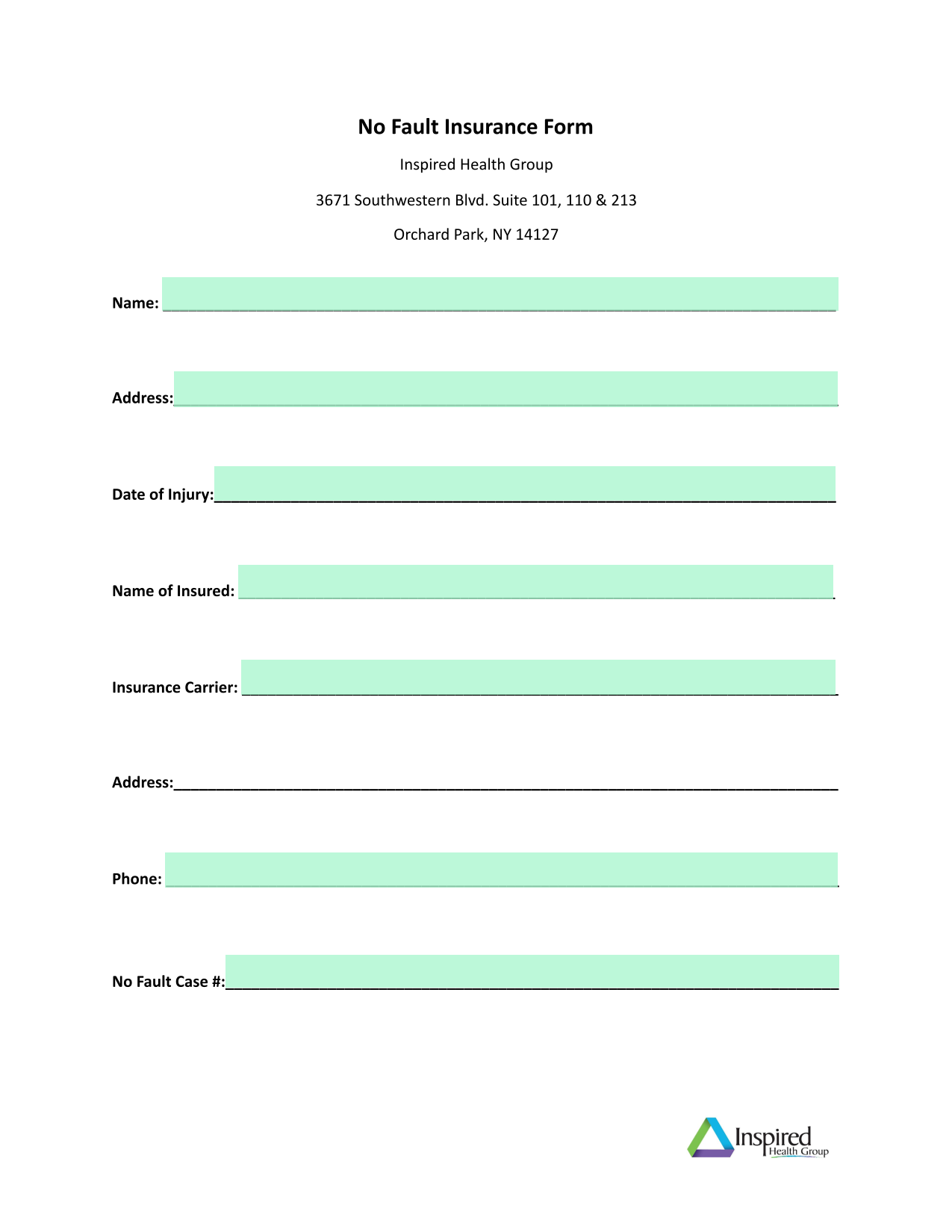 No Fault Insurance Form screenshot