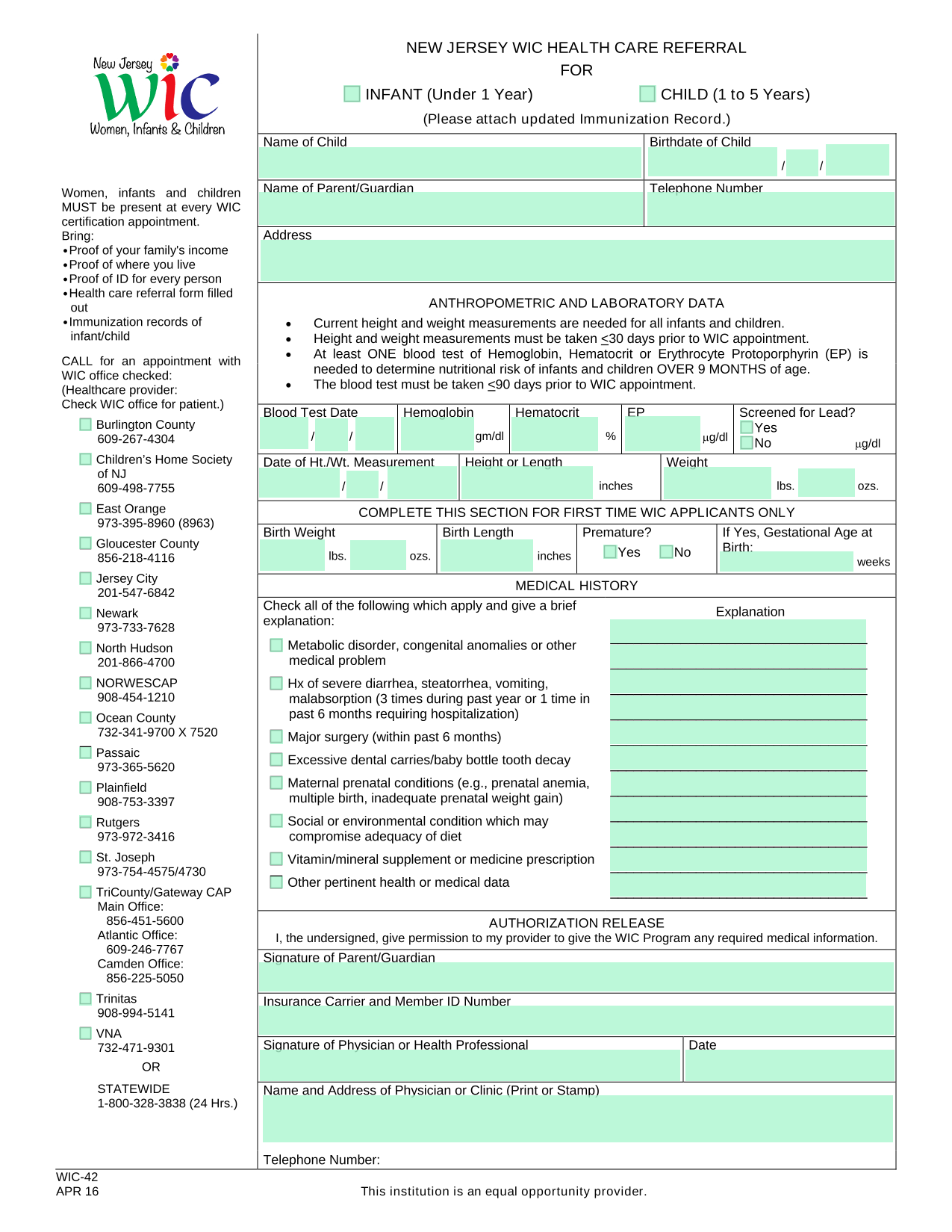 NEW JERSEY WIC HEALTH CARE REFERRAL screenshot