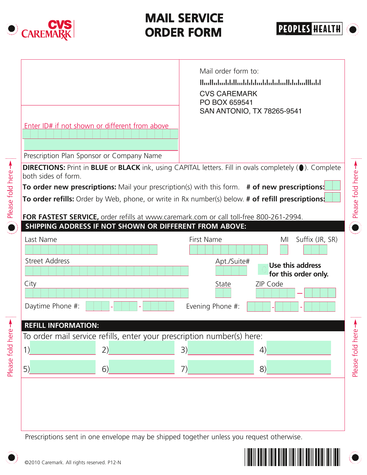 Mail Service Order Form screenshot