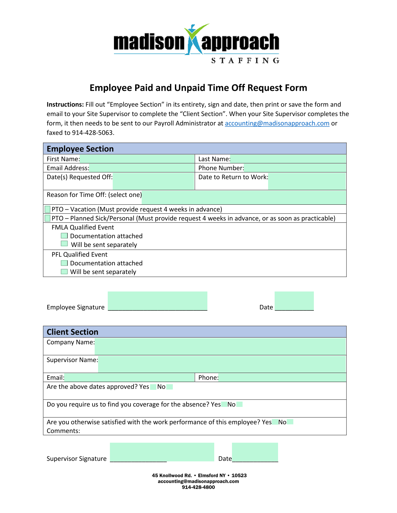 Employee Paid And Unpaid Time Off Request Form screenshot
