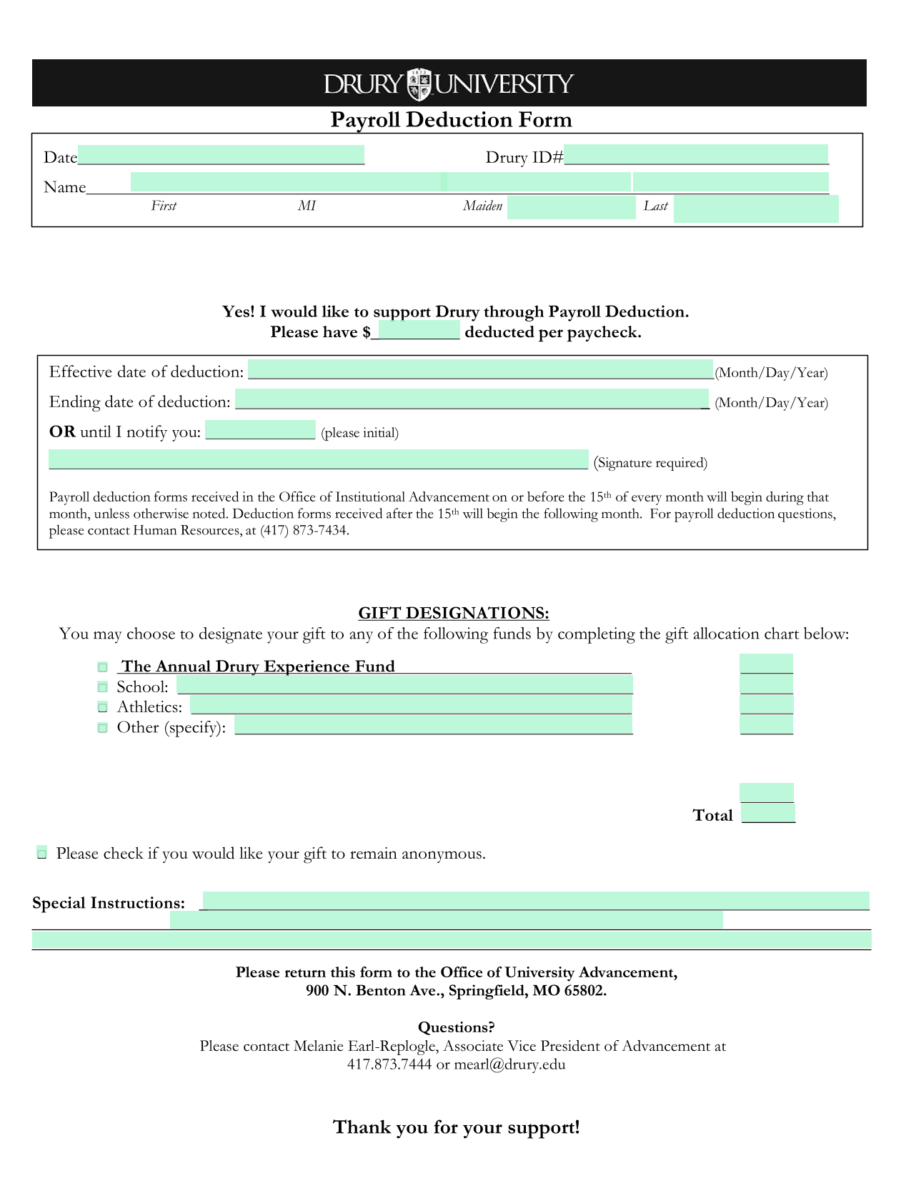 Payroll Deduction Form screenshot