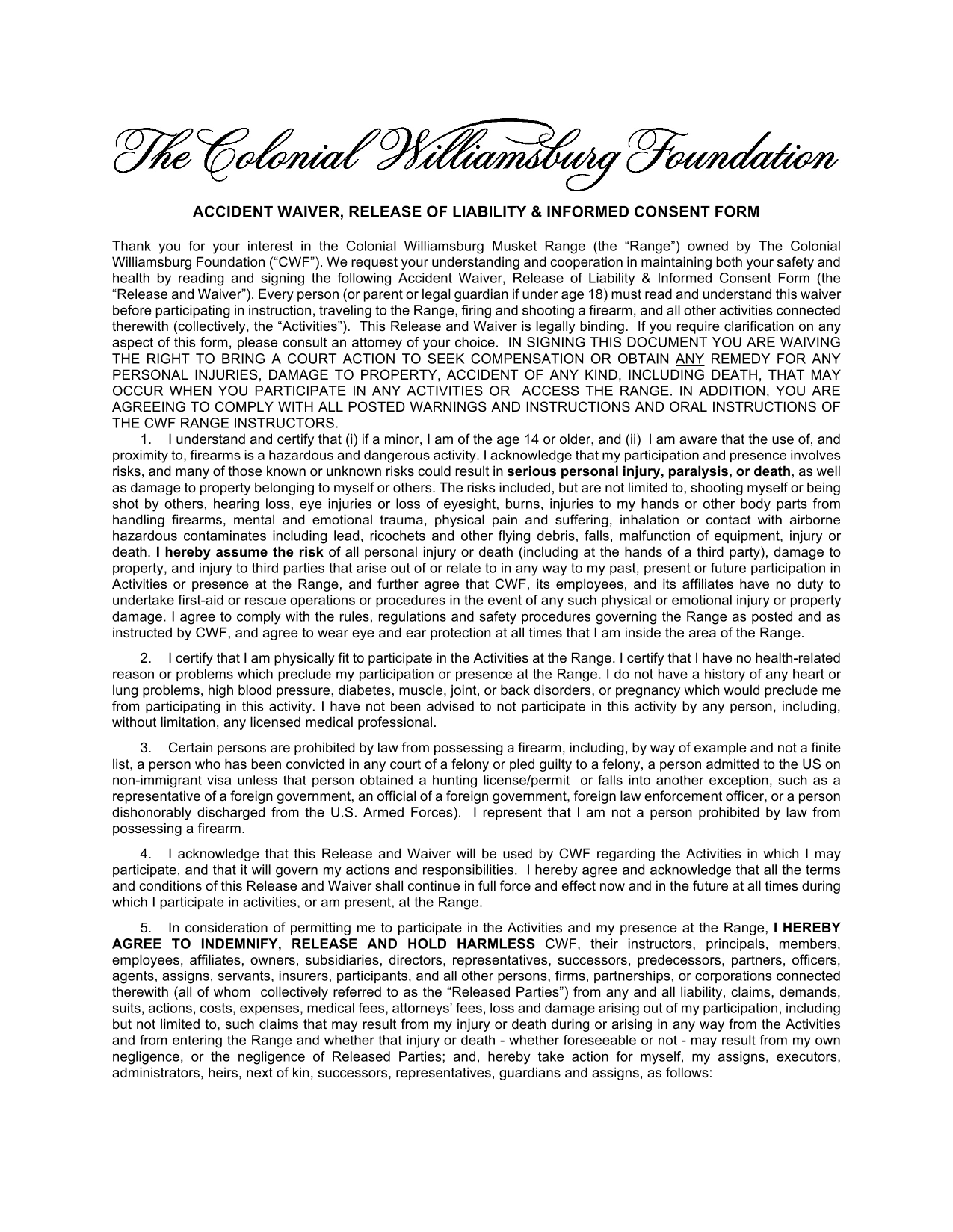 Accident Waiver, Release Of Liability  Informed Consent Form screenshot
