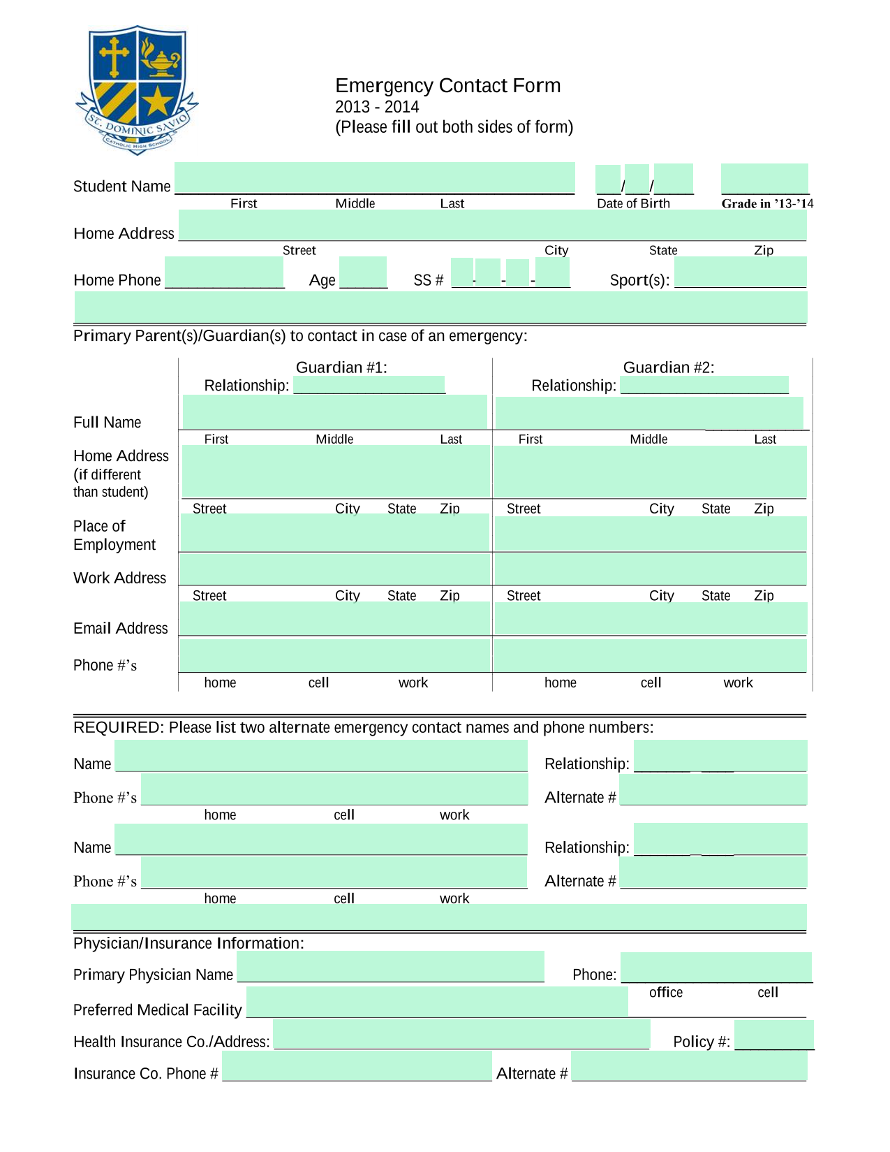 Emergency Contact Form screenshot