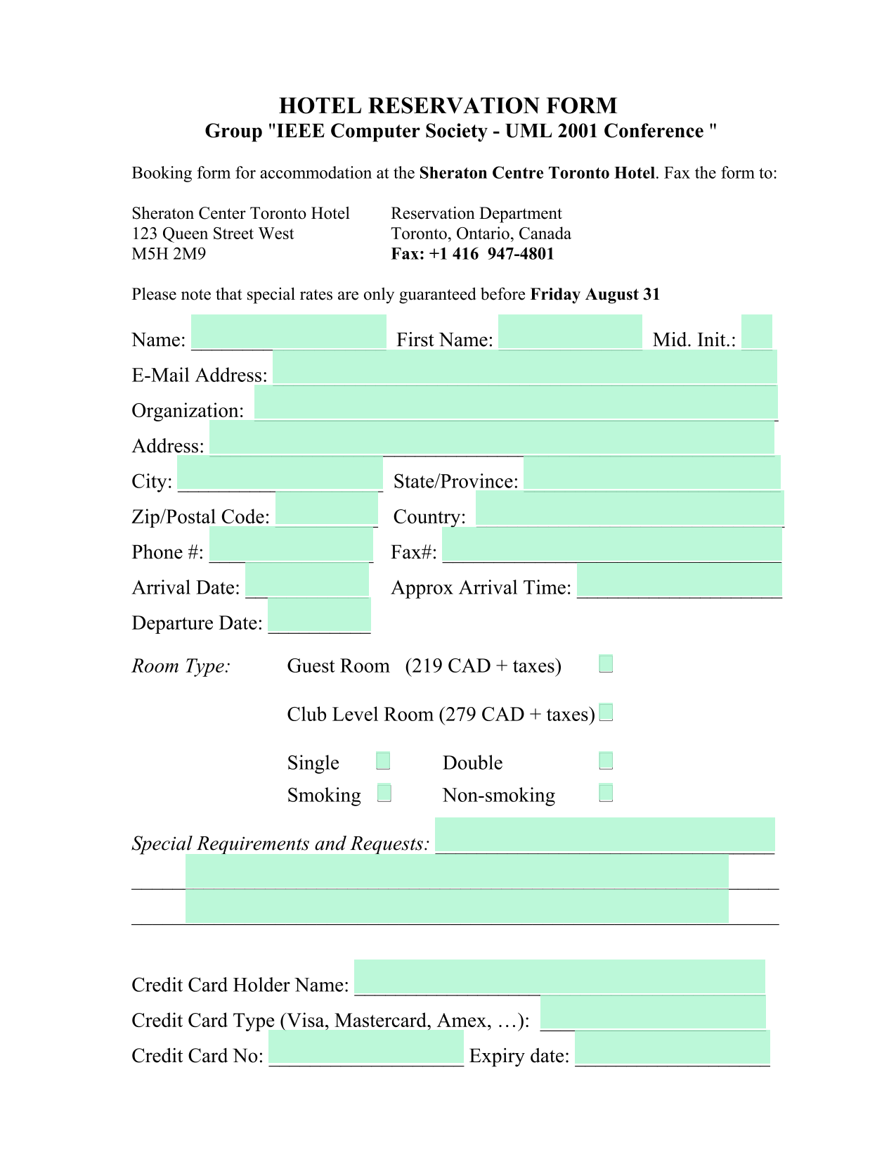 Hotel Reservation Form screenshot