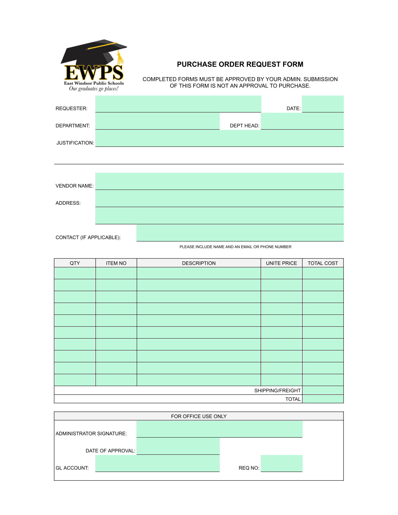 Purchase Order Request Form screenshot