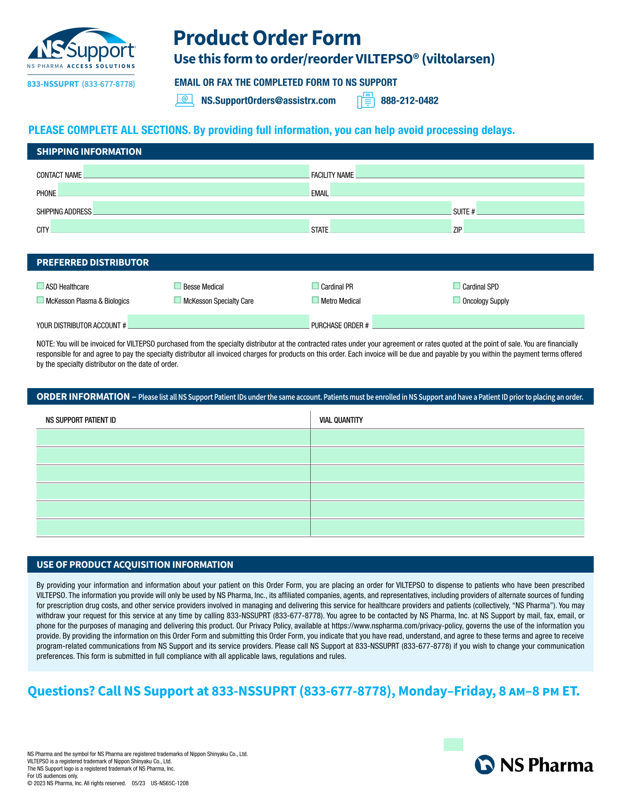 Product Order Form screenshot