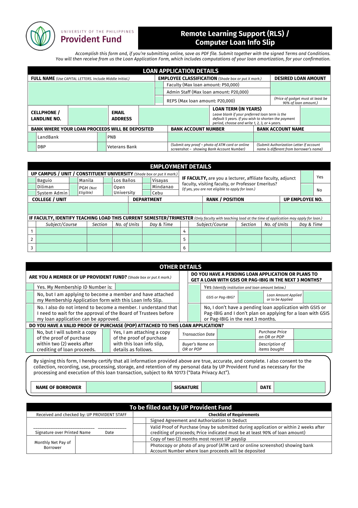 Loan Application Form screenshot