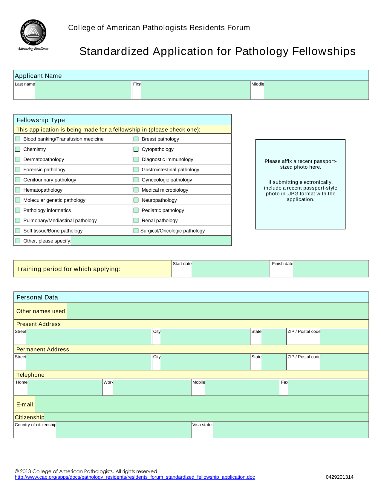 Standardized Application For Pathology Fellowships screenshot