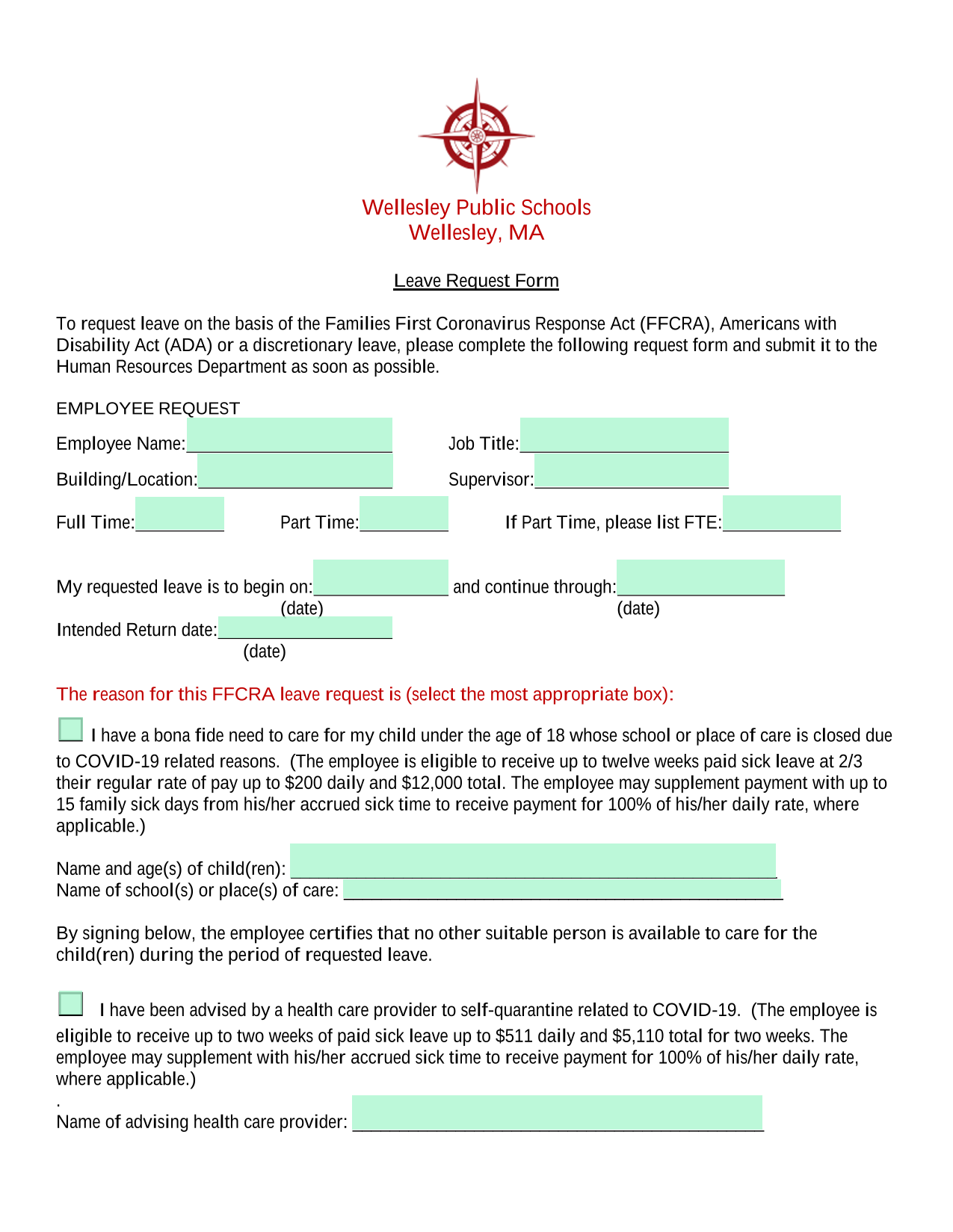 Leave Request Form screenshot