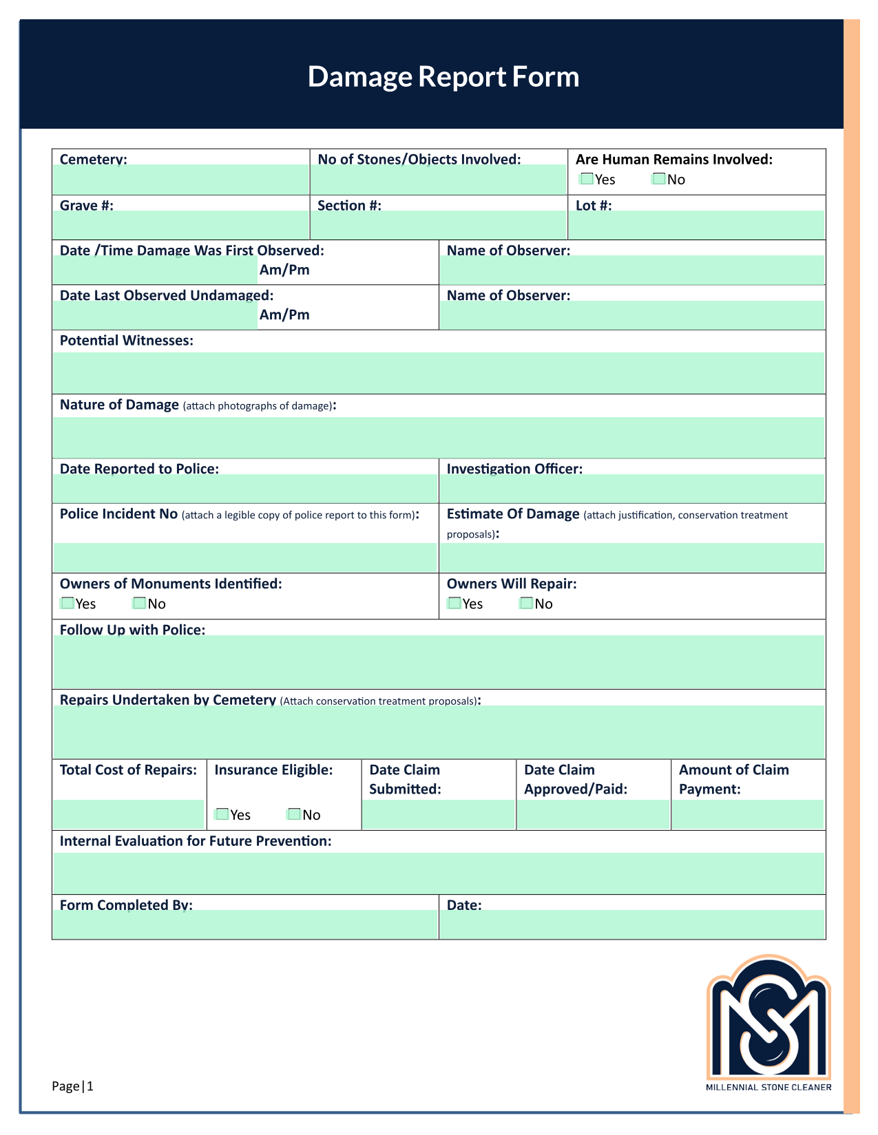 Damage Report Form screenshot