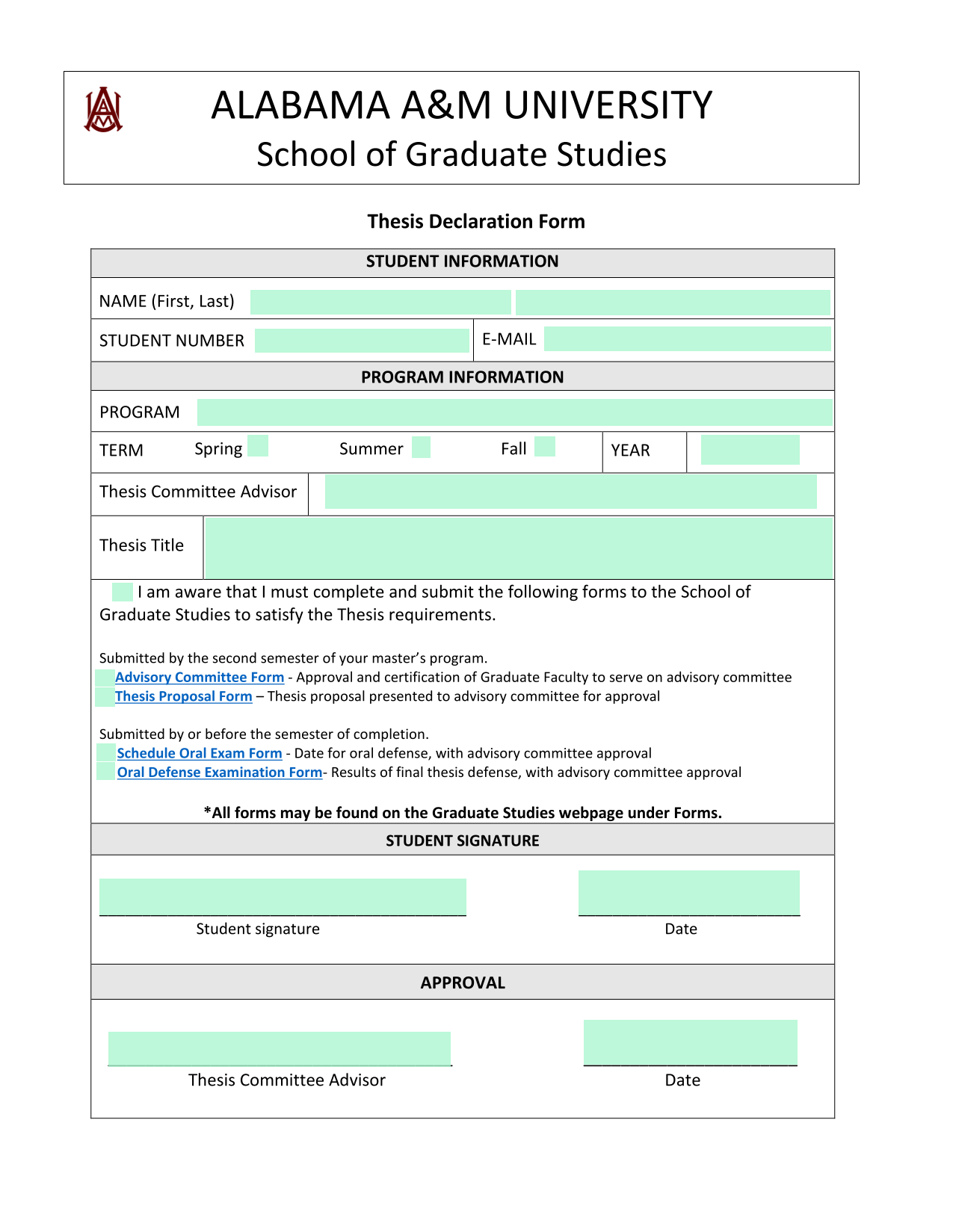 Thesis Declaration Form screenshot