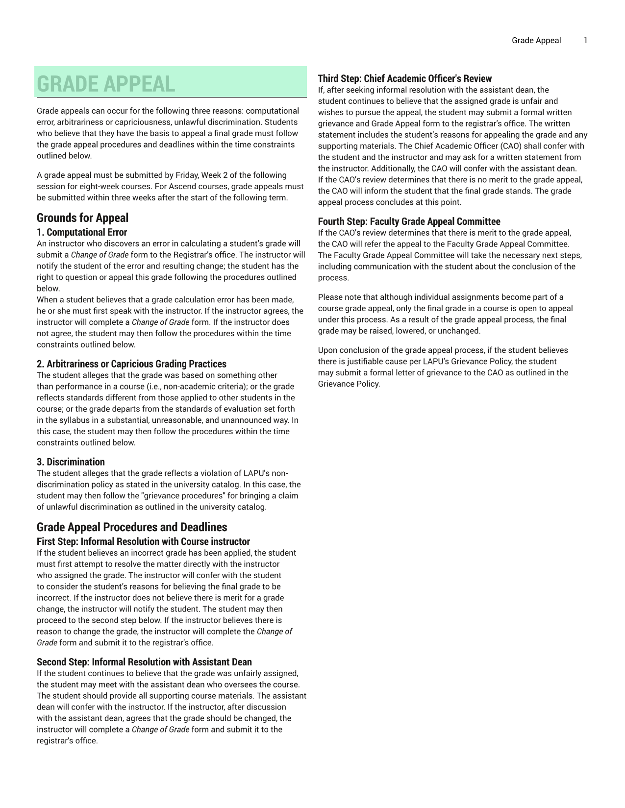 Grade Appeal screenshot