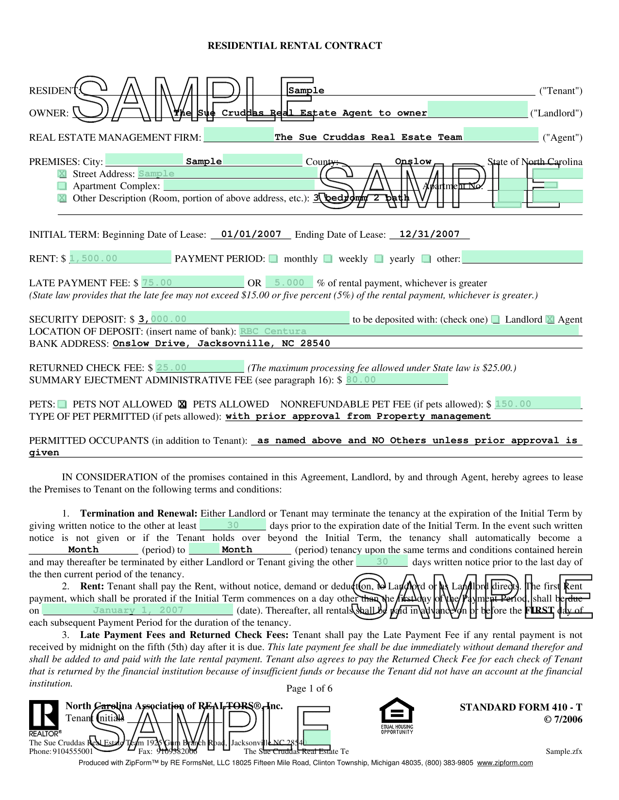Residential Rental Contract screenshot