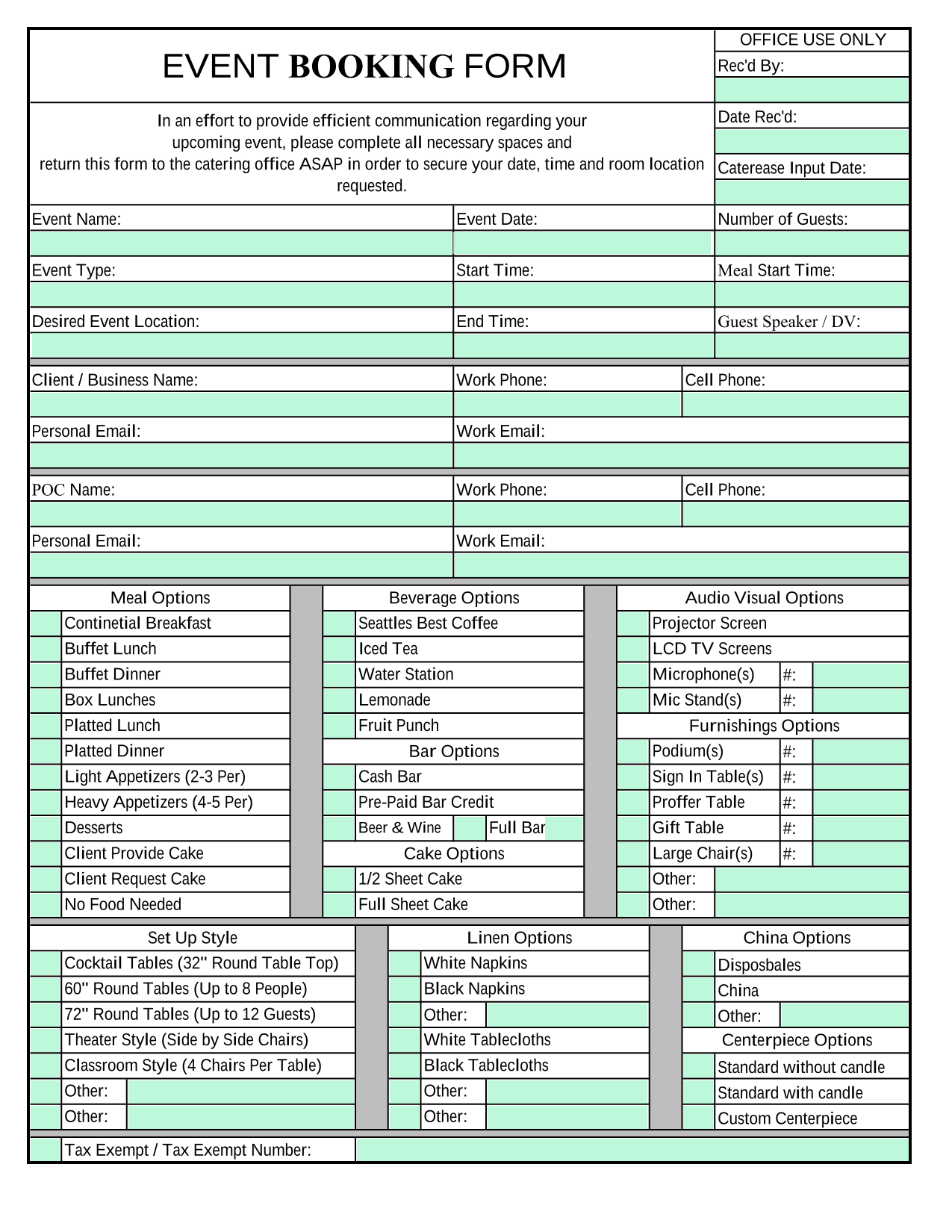 EVENT BOOKING FORM screenshot