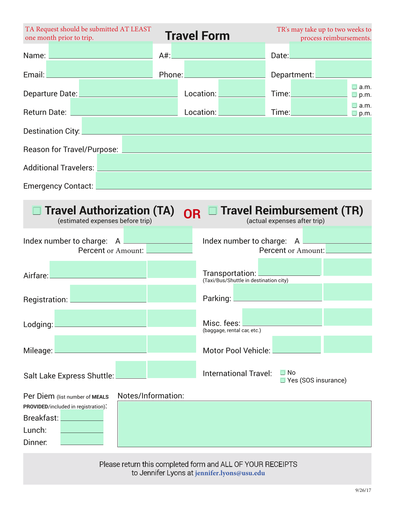 Travel Form screenshot
