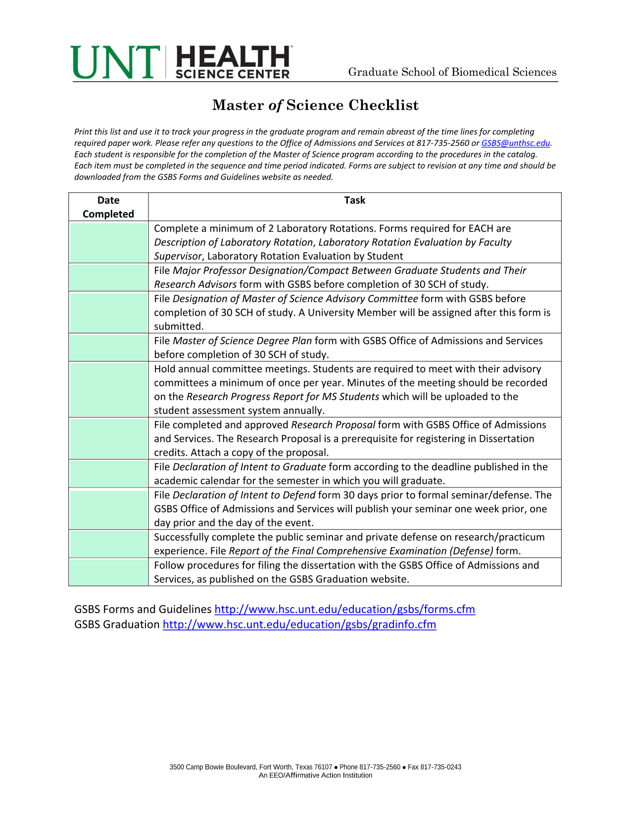 Master Of Science Checklist screenshot