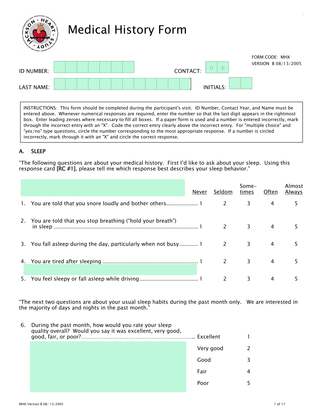 Medical History Form screenshot