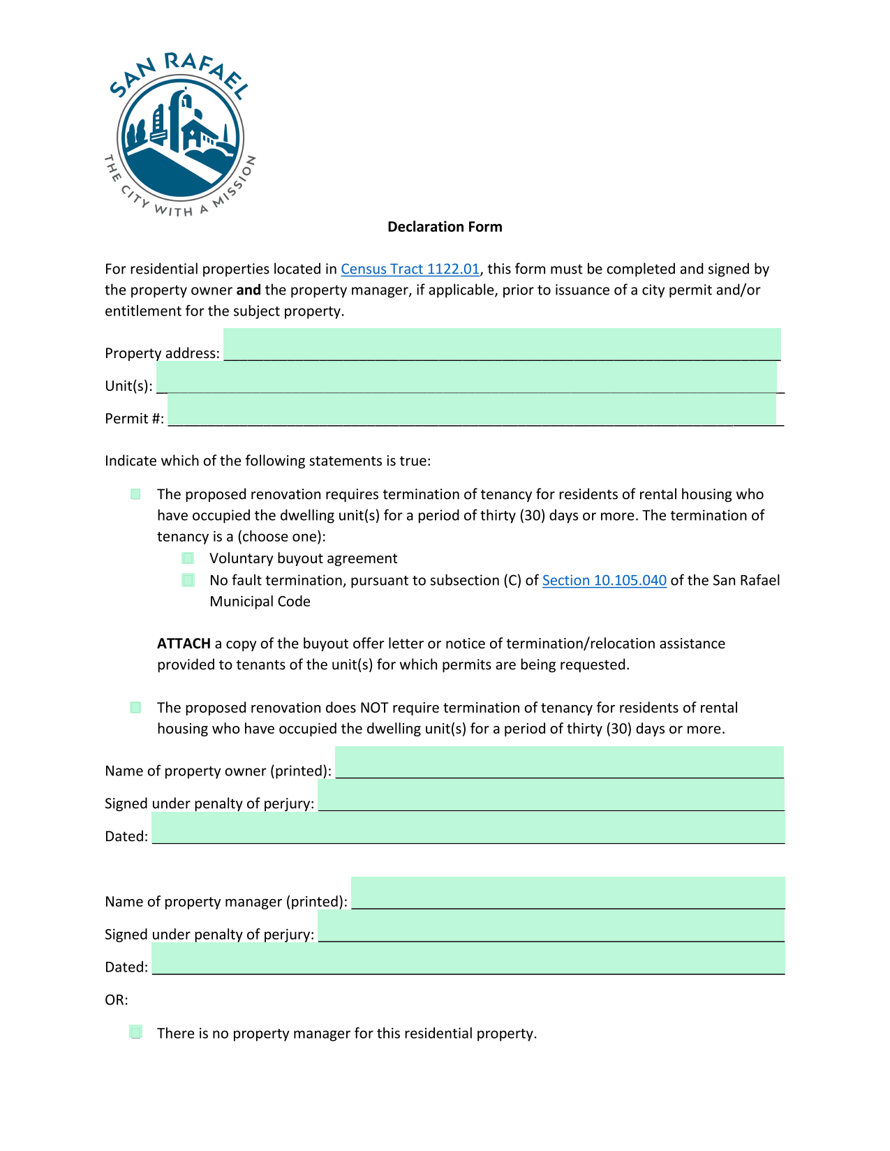 Declaration Form screenshot
