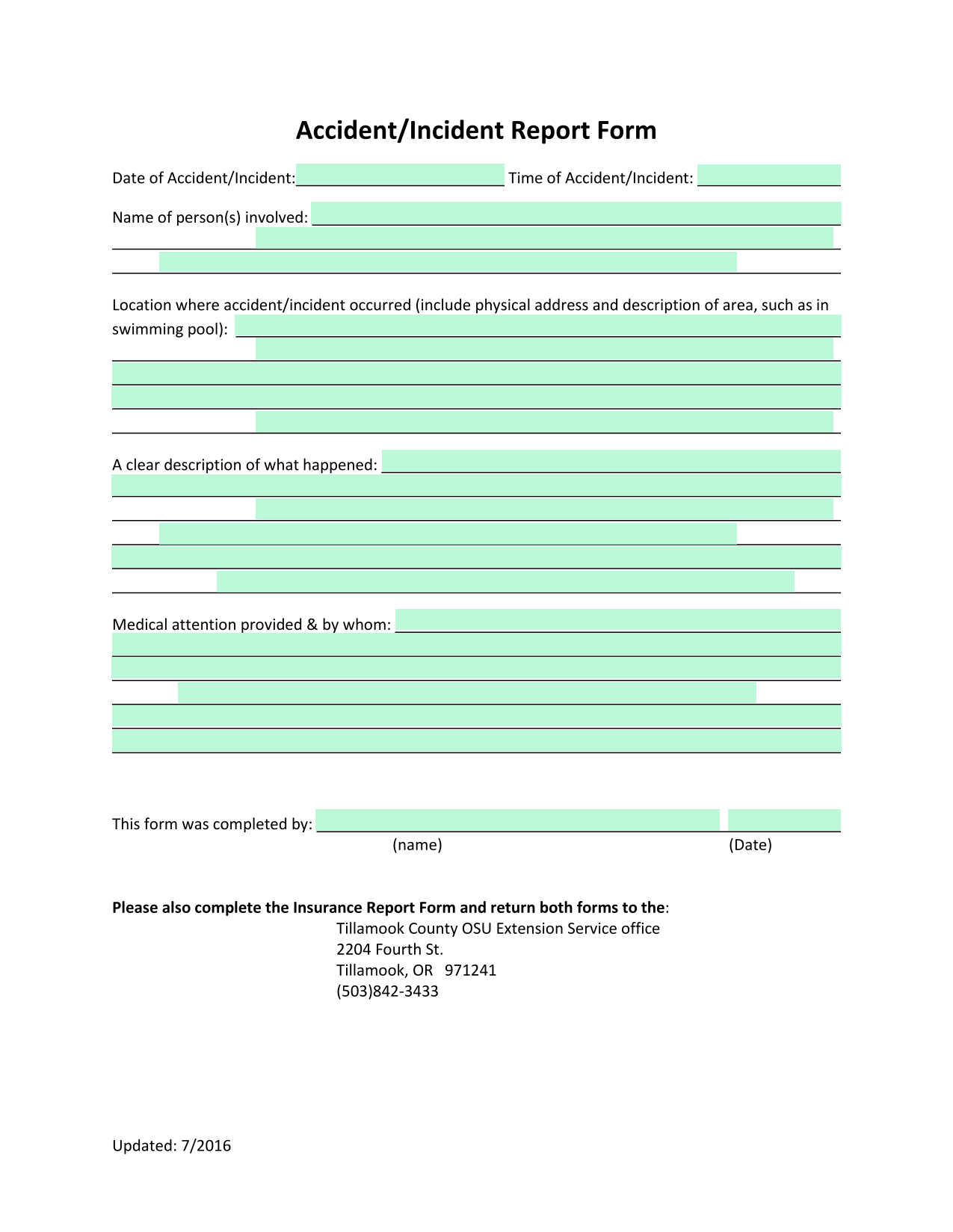 AccidentIncident Report Form screenshot