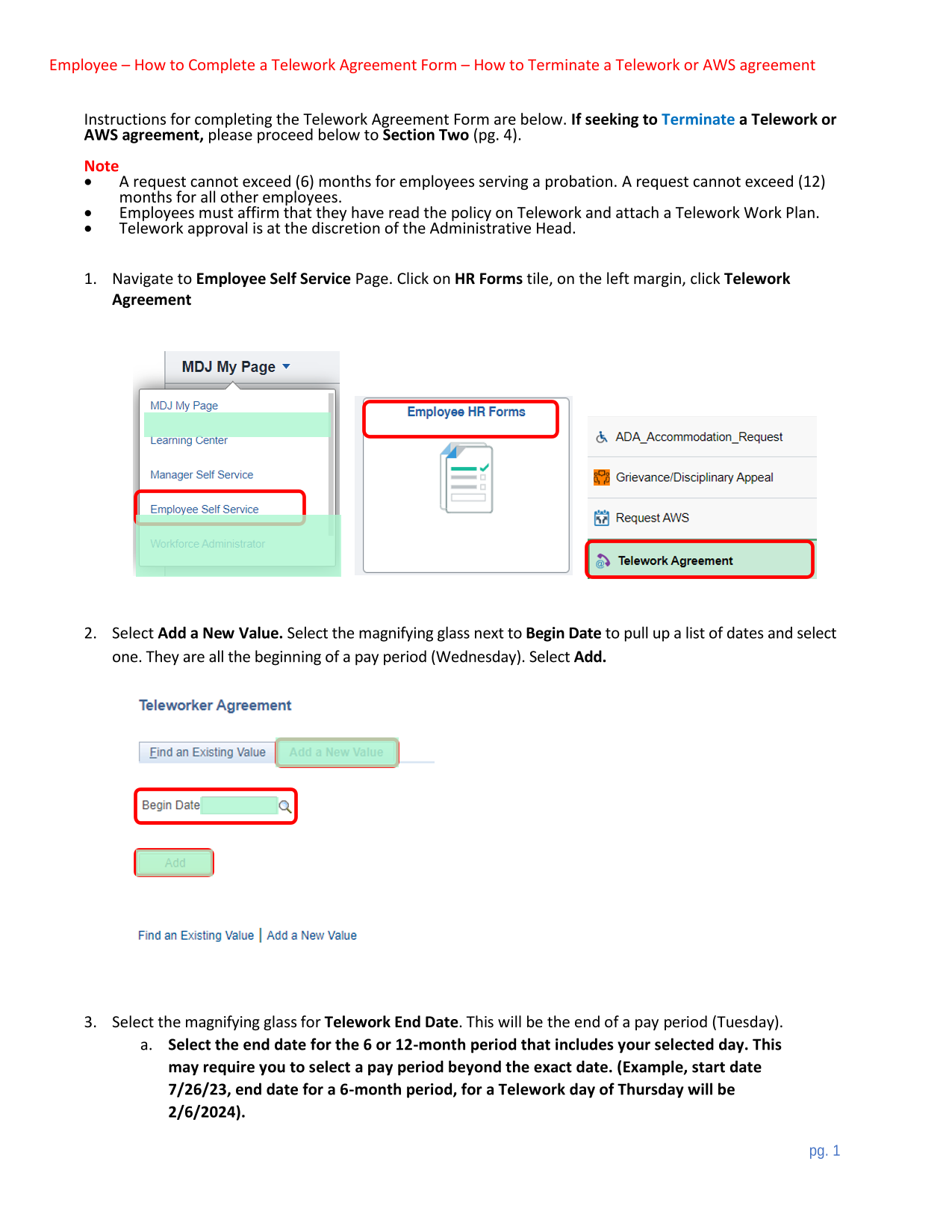 Telework Agreement Form screenshot