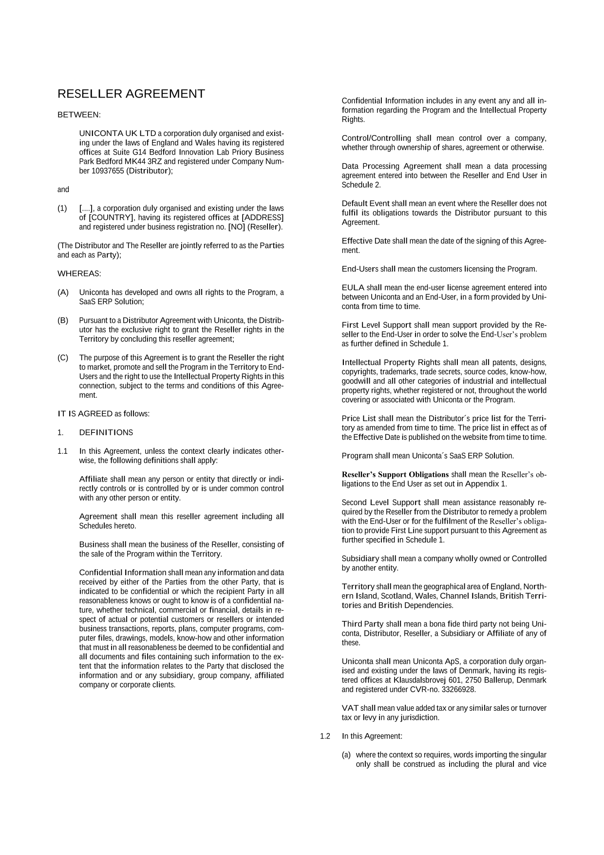 Reseller Agreement screenshot
