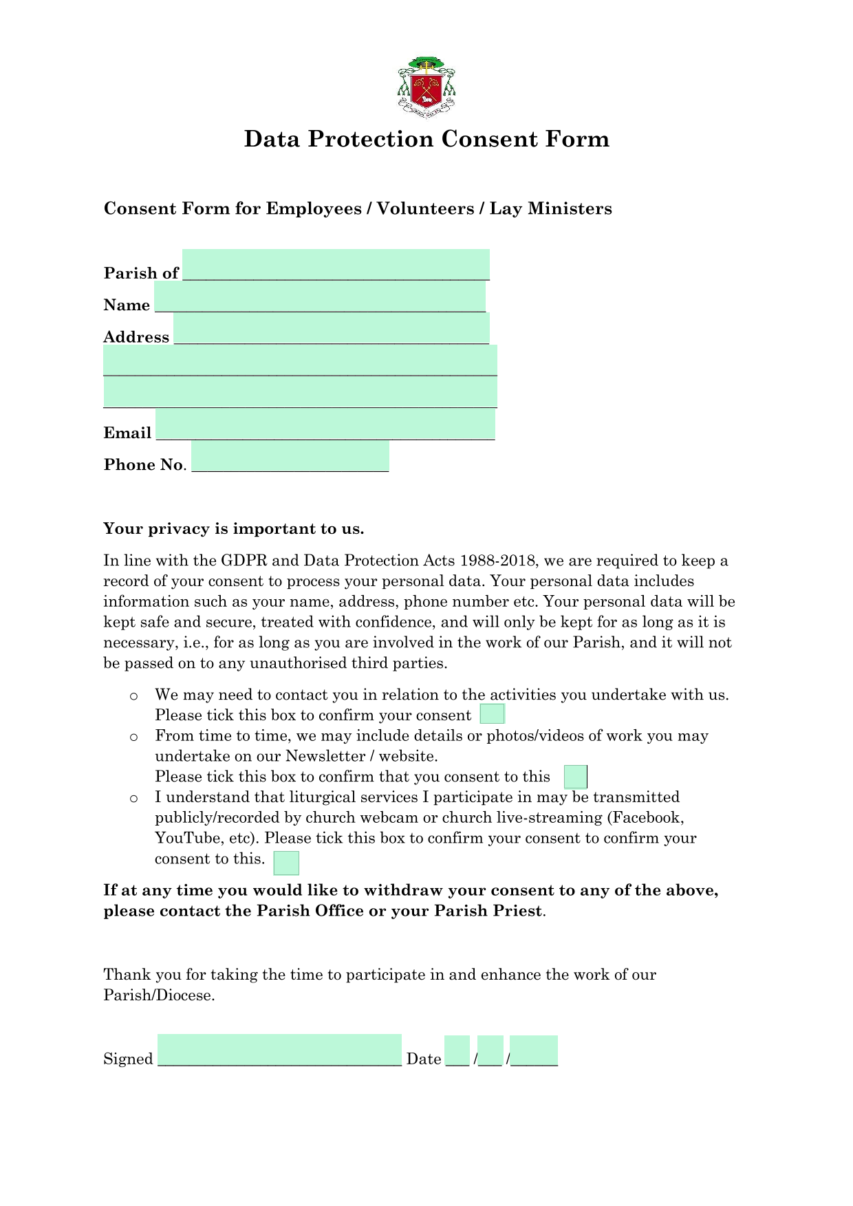 Data Protection Consent Form screenshot