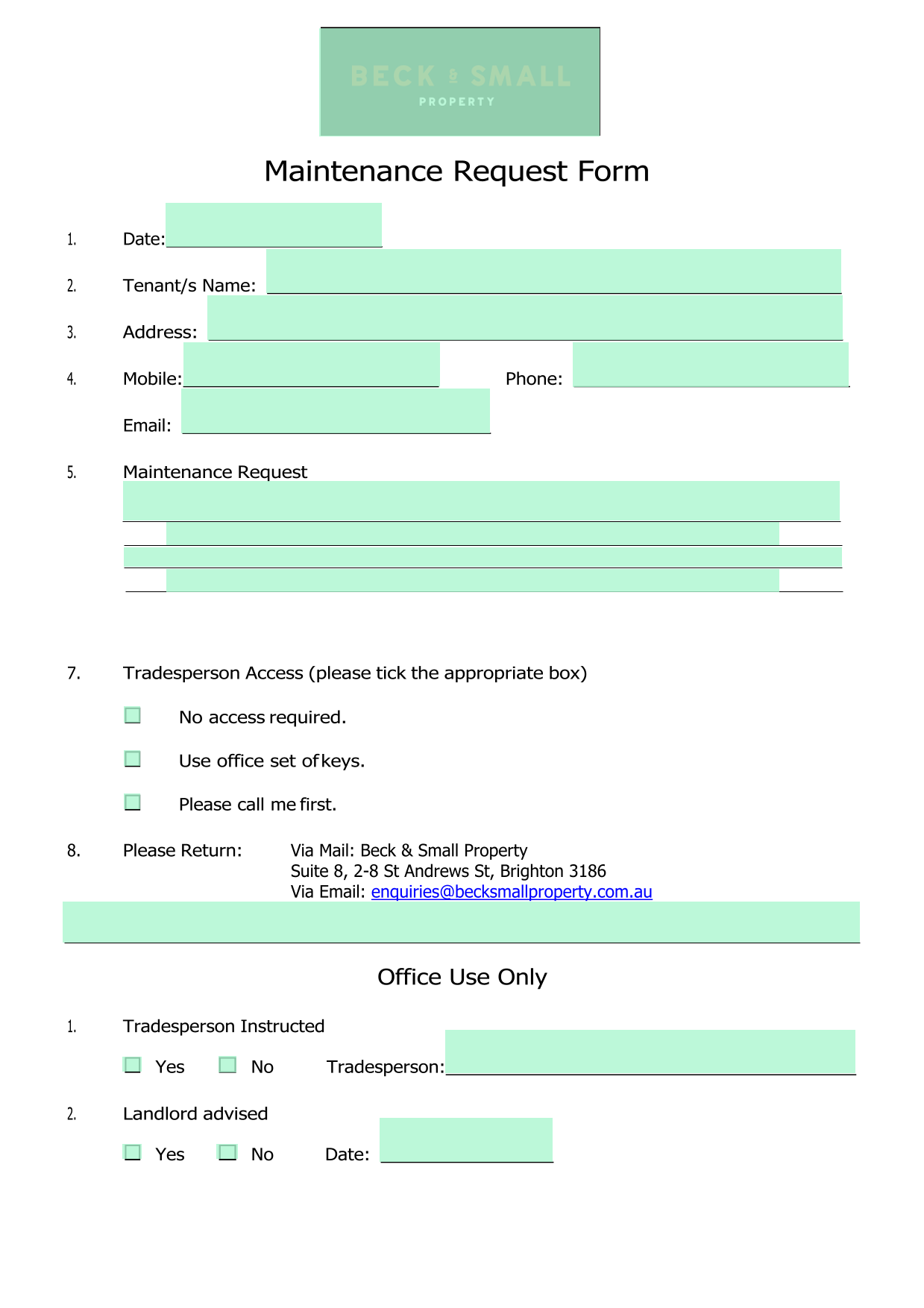 Maintenance Request Form screenshot