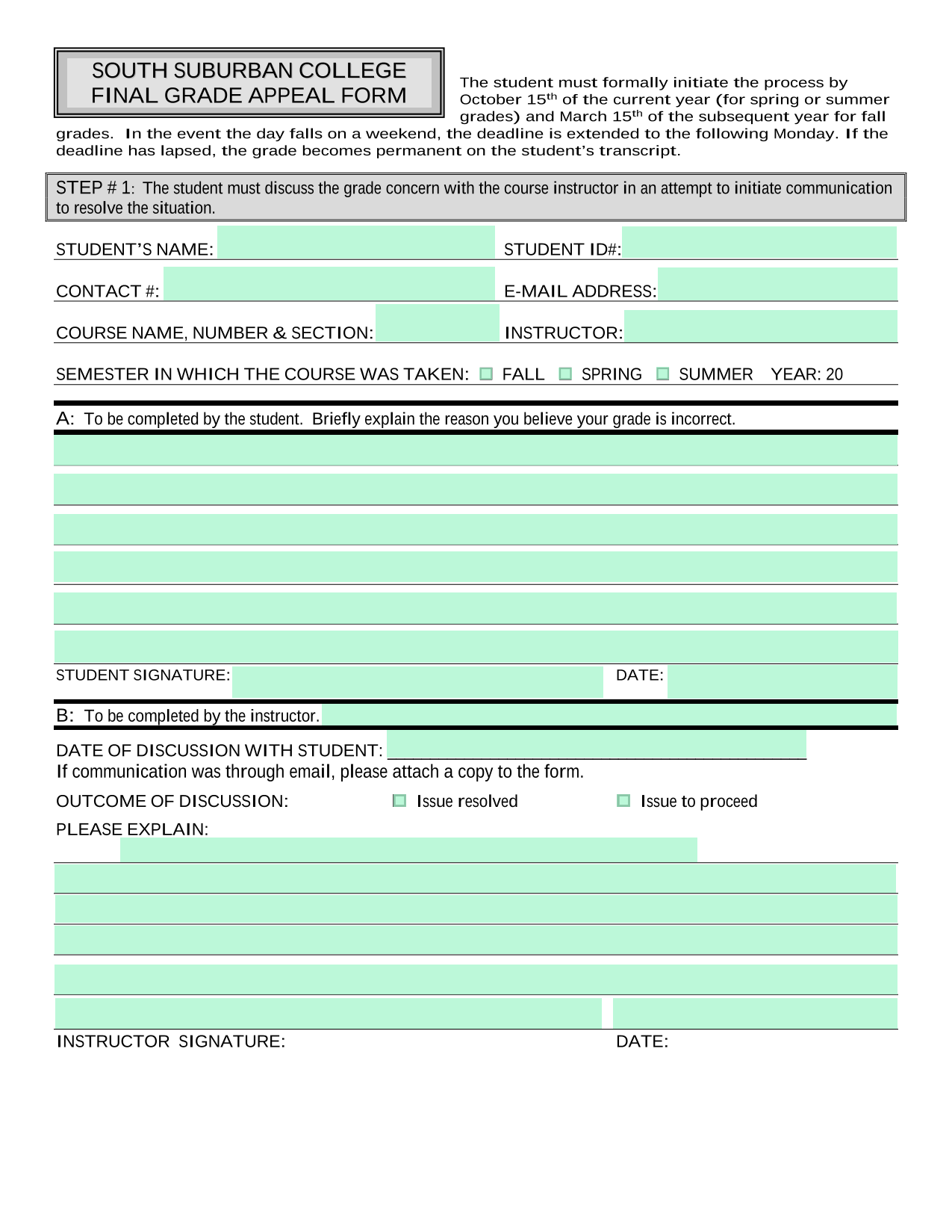 Final Grade Appeal Form screenshot