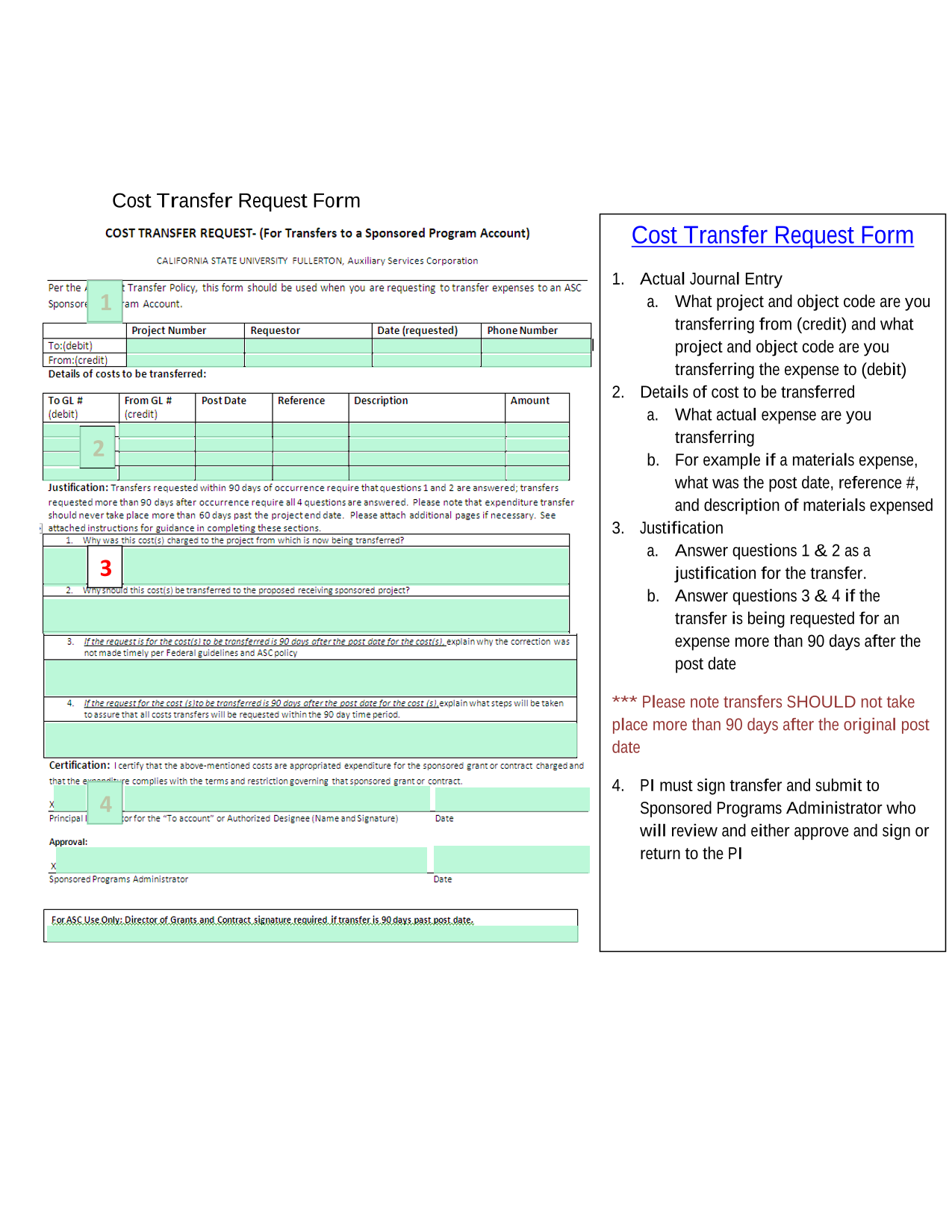 Cost Transfer Request Form screenshot
