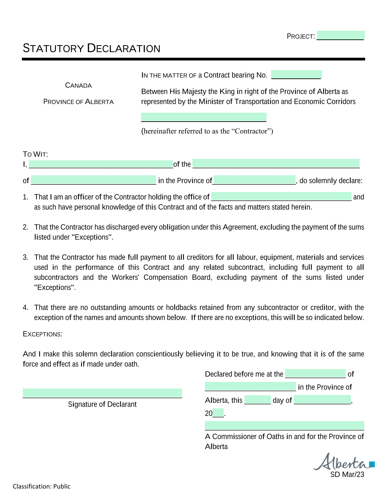 Statutory Declaration screenshot
