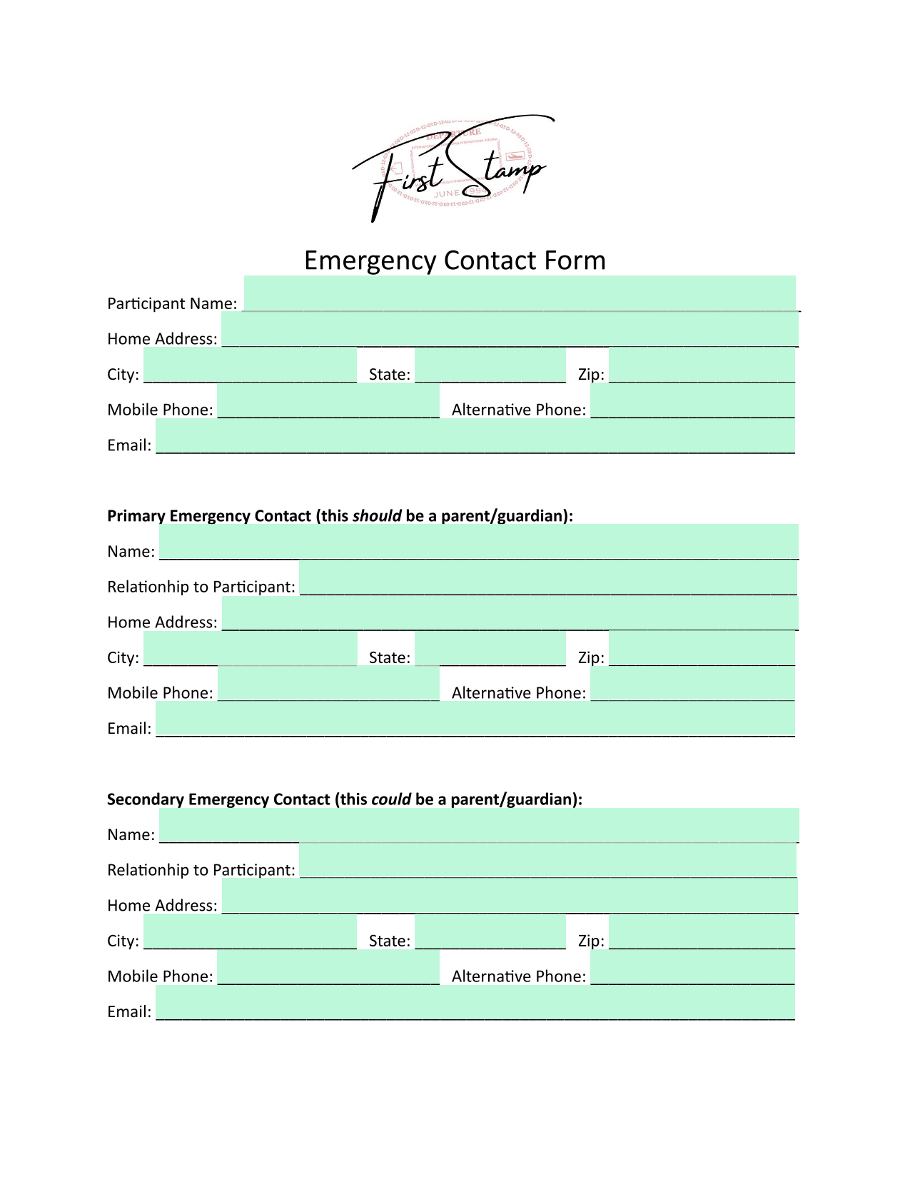 Emergency Contact Form screenshot