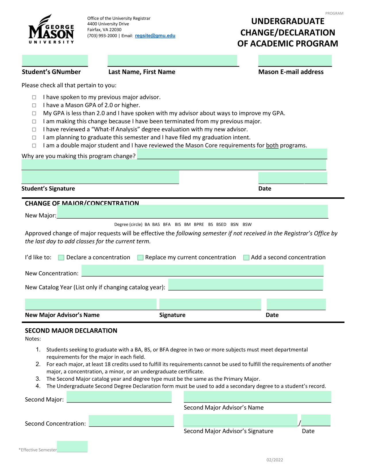 Undergraduate ChangeDeclaration Of Academic Program screenshot