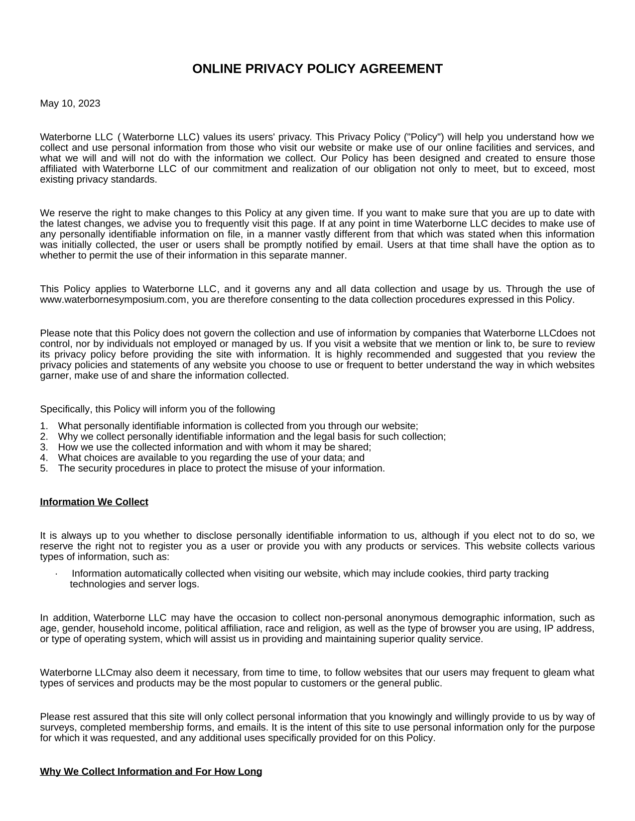 Online Privacy Policy Agreement screenshot