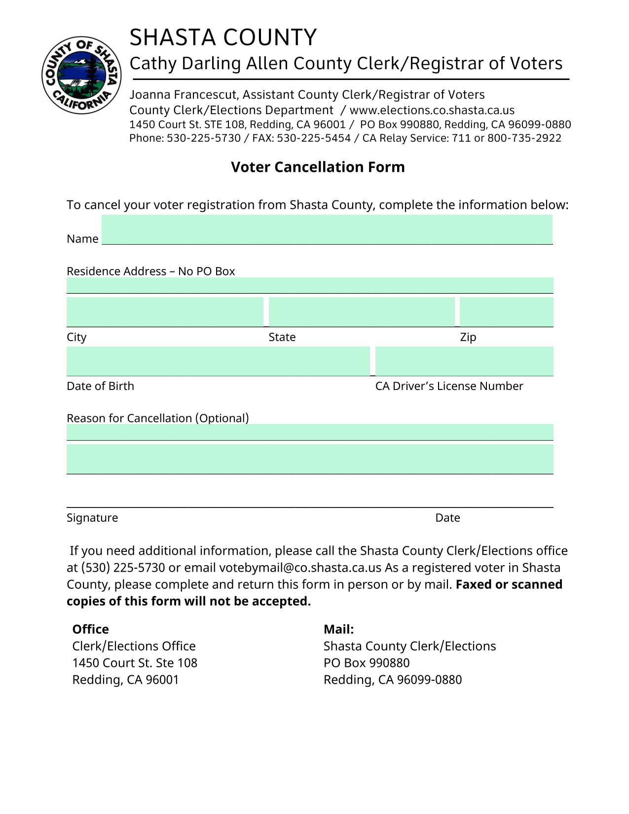 Voter Cancellation Form screenshot