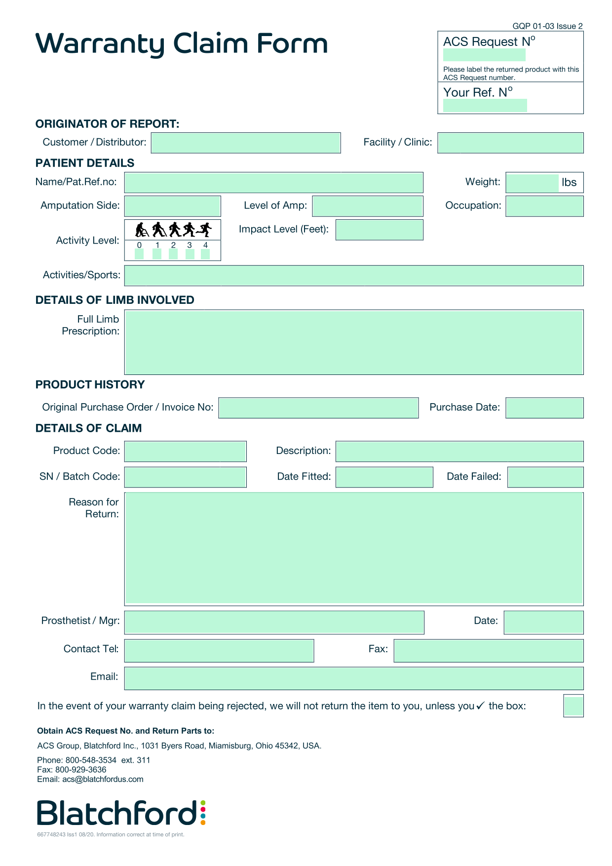 Warranty Claim Form screenshot